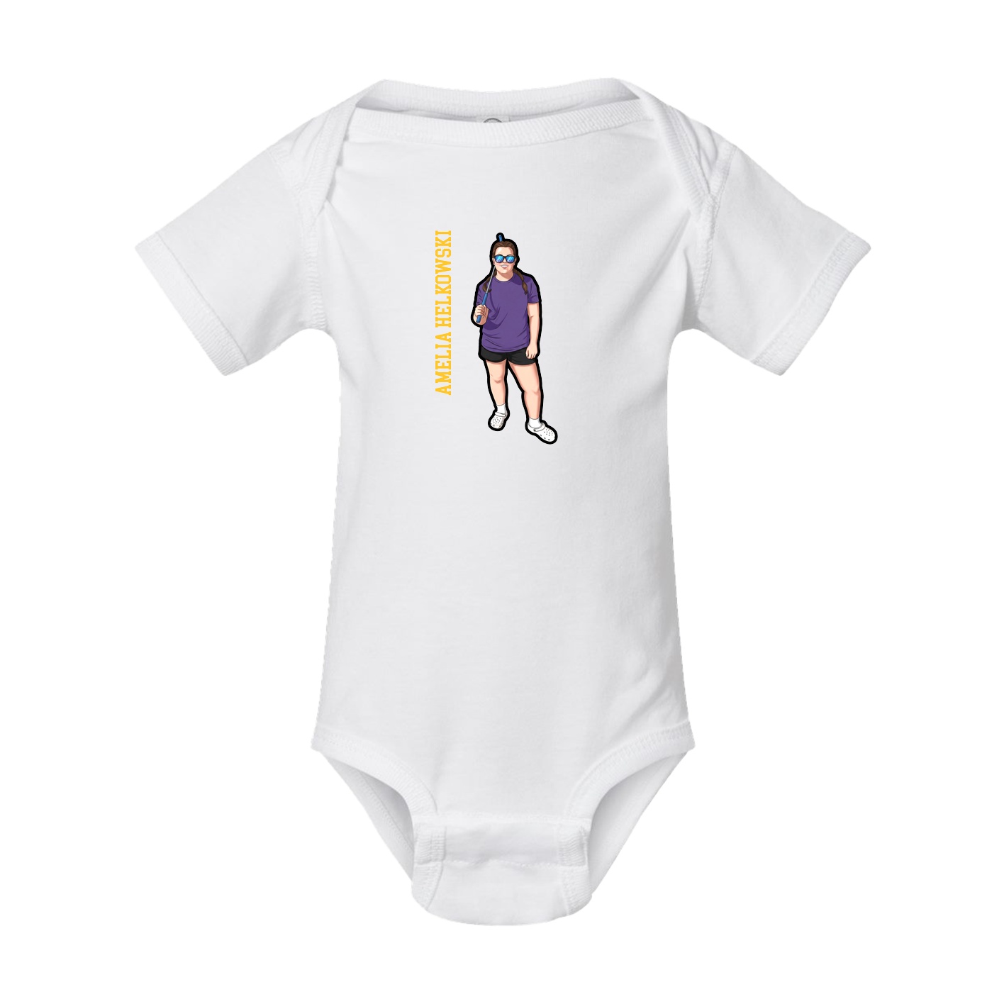 Baby Onesie — Name Vertical in White
