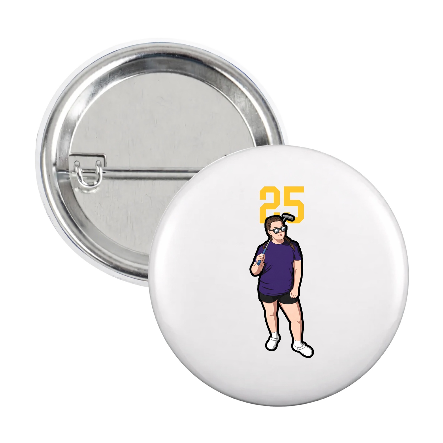 Game Day Button — Number Top in White