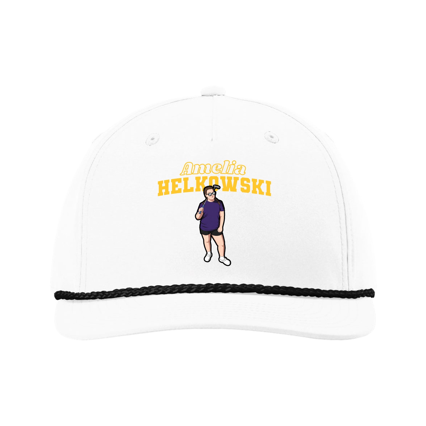 Five-Panel Classic Rope Cap — Name Arch in White