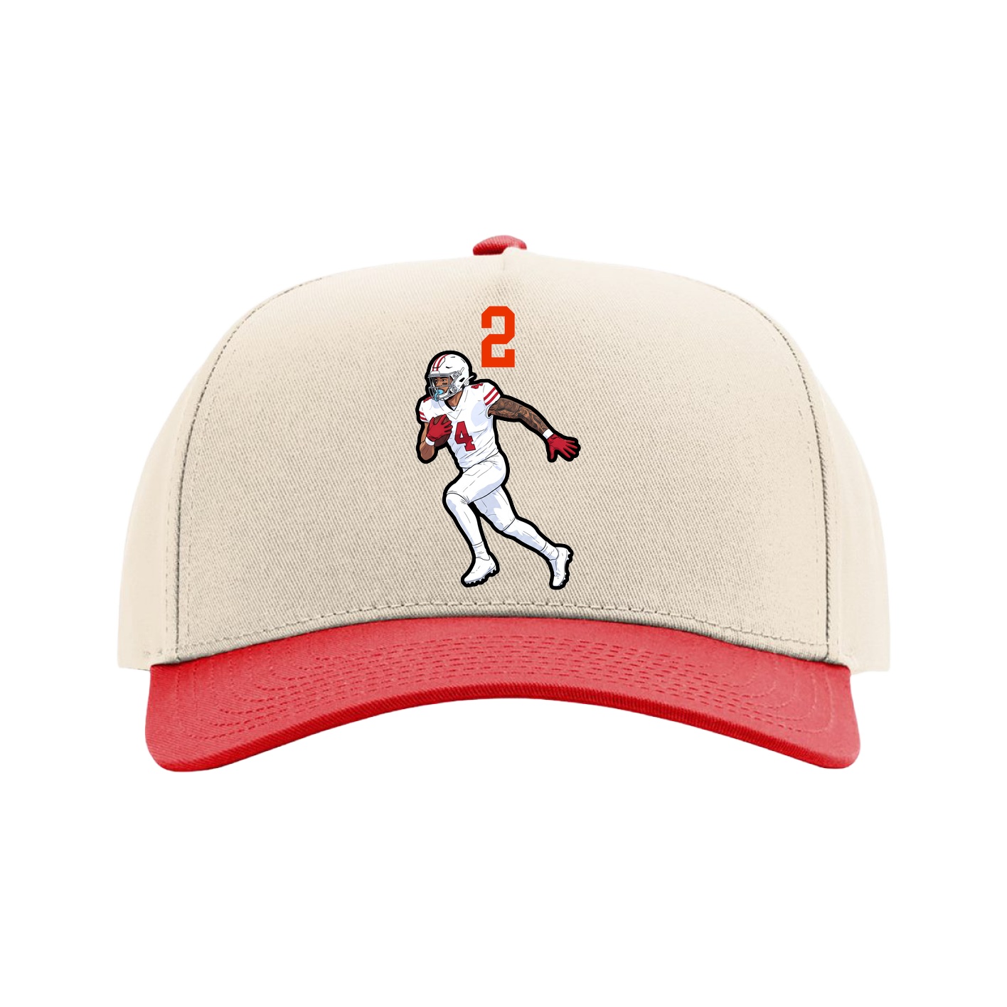 Full Fabric Five-Panel Champ Cap — Number Top in Cream/Red