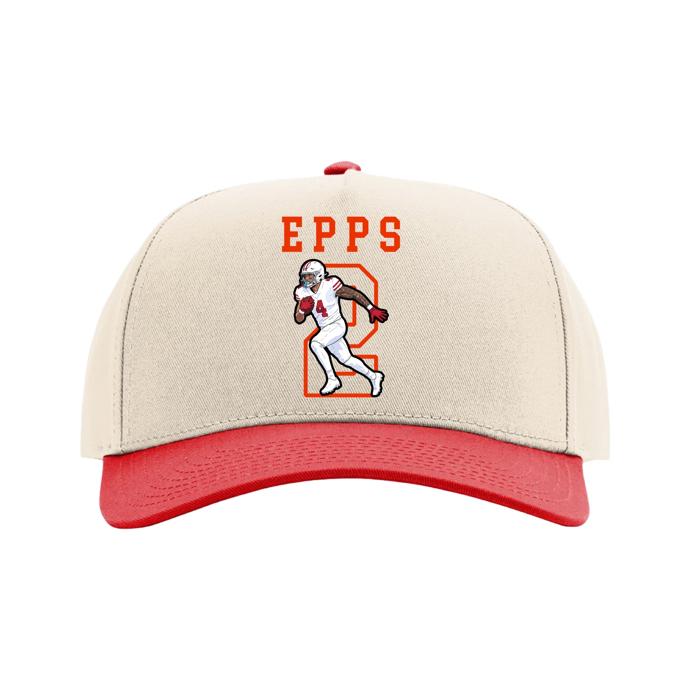Full Fabric Five-Panel Champ Cap — Shirsey in Cream/Red