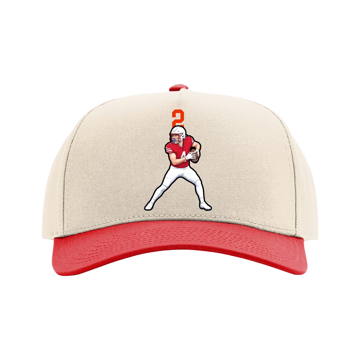 Full Fabric Five-Panel Champ Cap — Number Top in Cream/Red