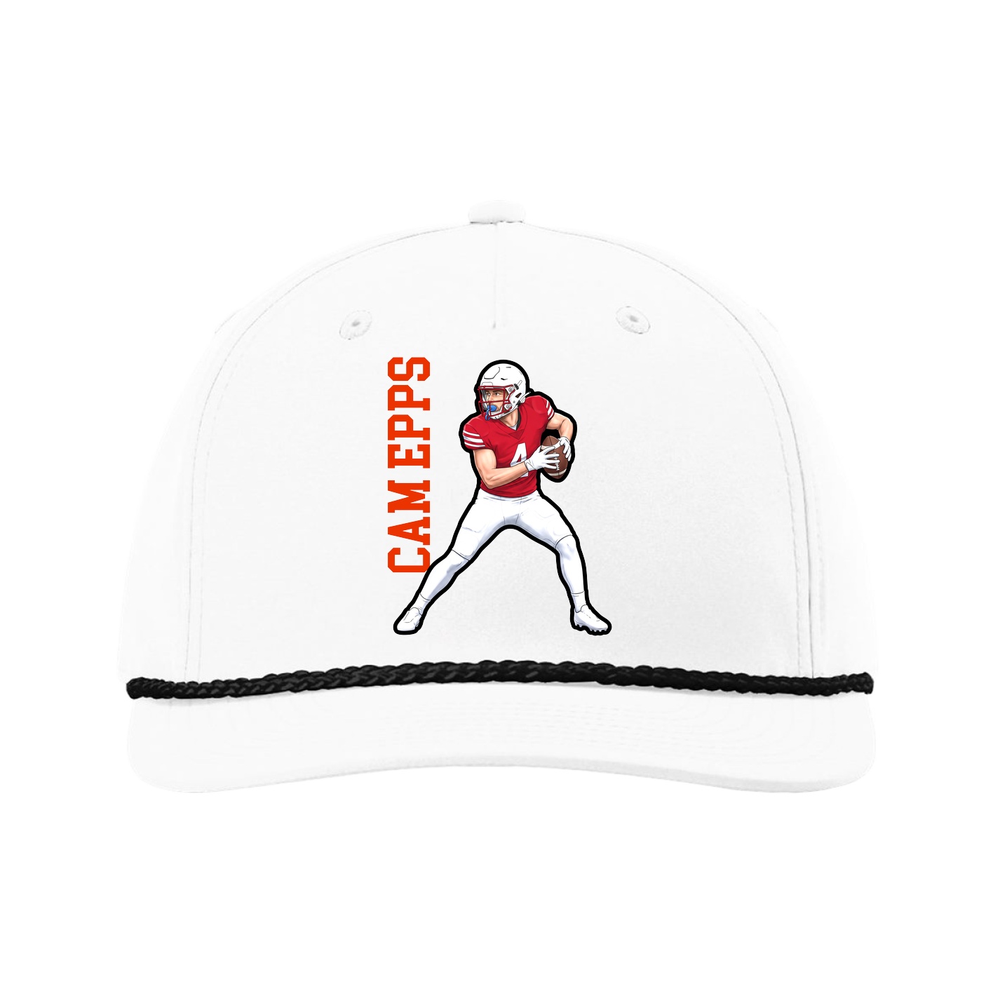 Five-Panel Classic Rope Cap — Name Vertical in White