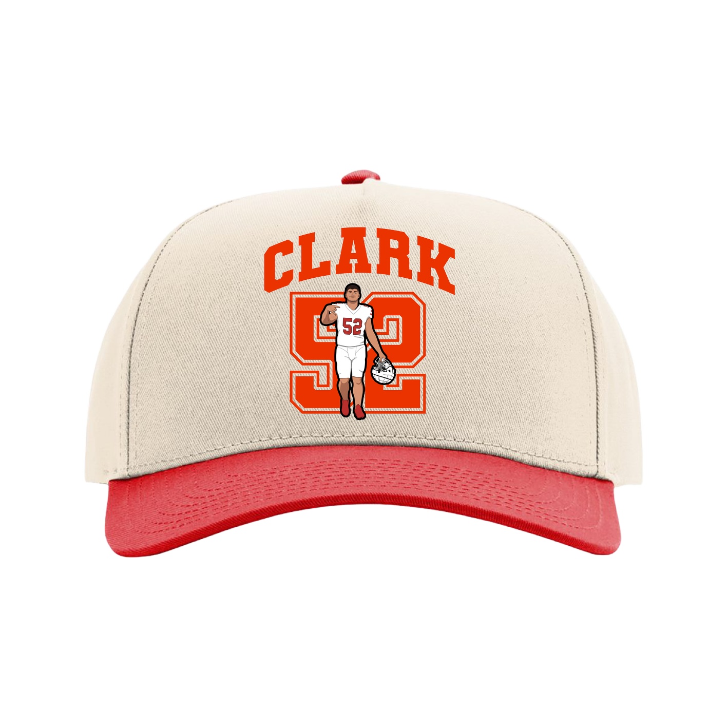 Full Fabric Five-Panel Champ Cap — Number in Cream/Red