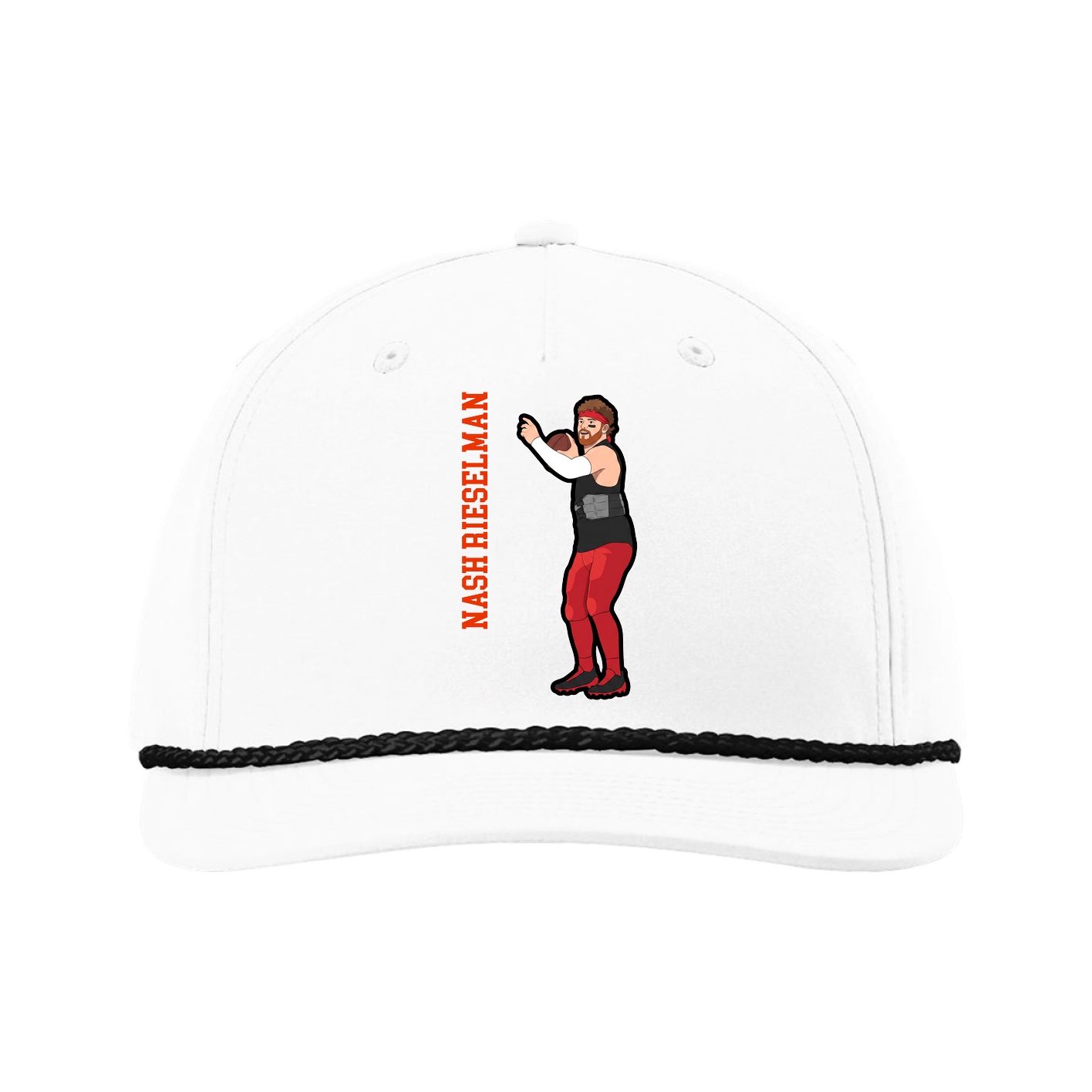 Five-Panel Classic Rope Cap — Name Vertical in White