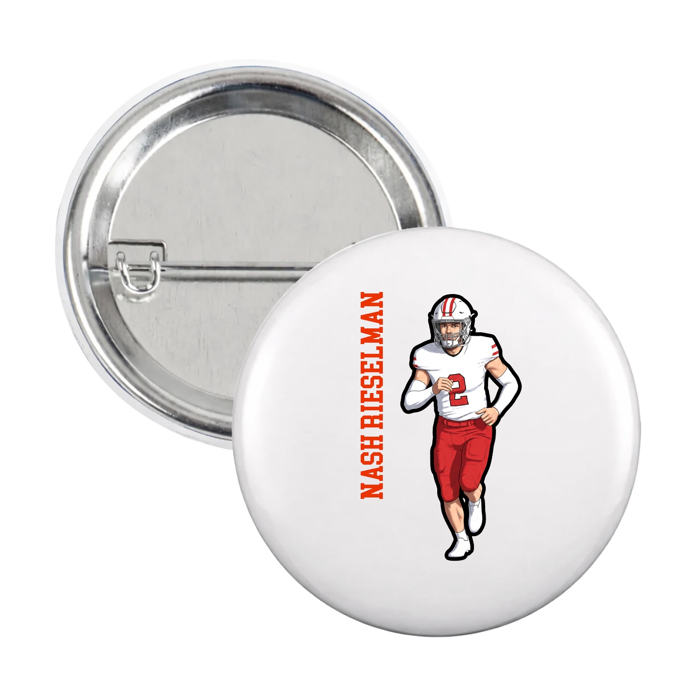 Game Day Button — Name Vertical in White