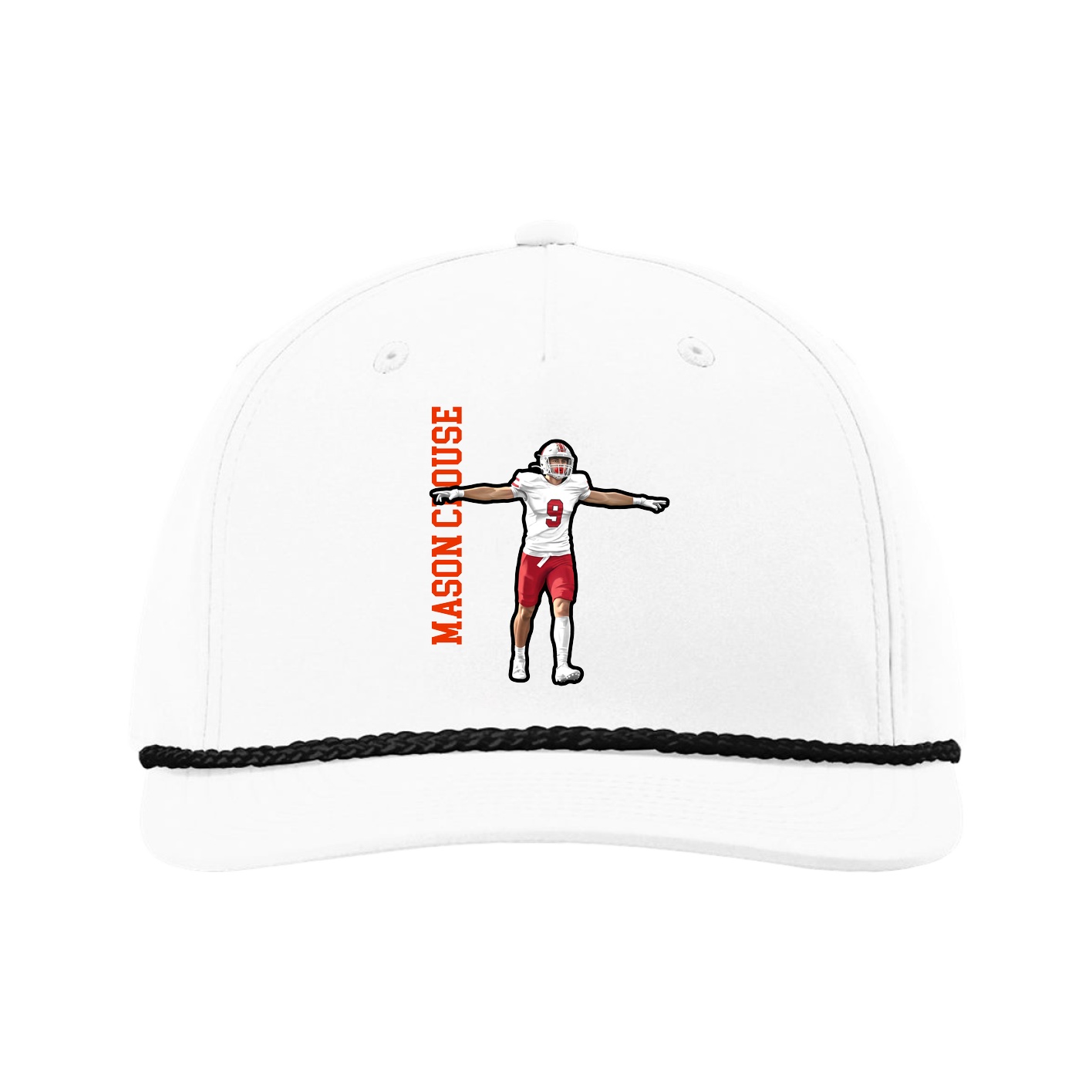 Five-Panel Classic Rope Cap — Name Vertical in White