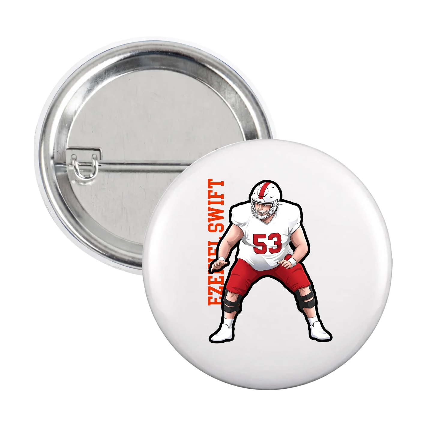 Game Day Button — Name Vertical in White