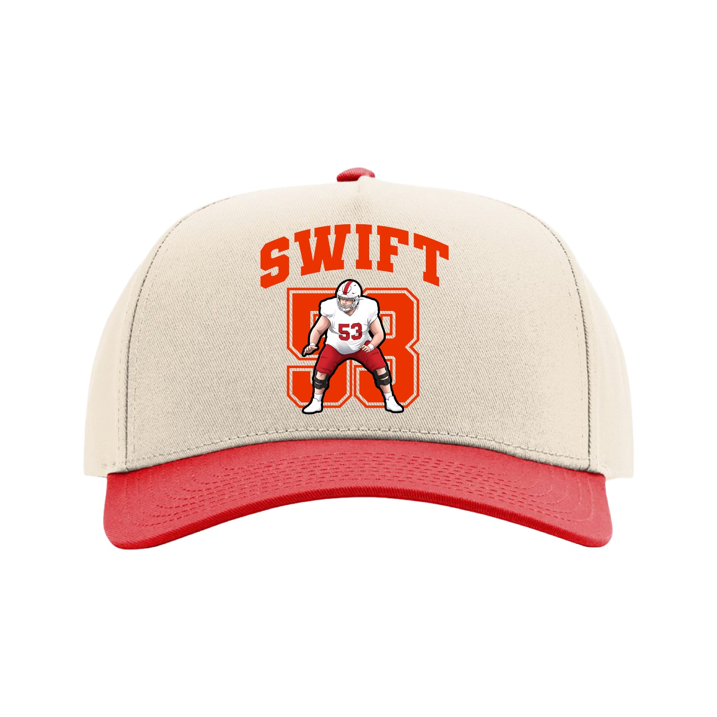 Full Fabric Five-Panel Champ Cap — Number in Cream/Red