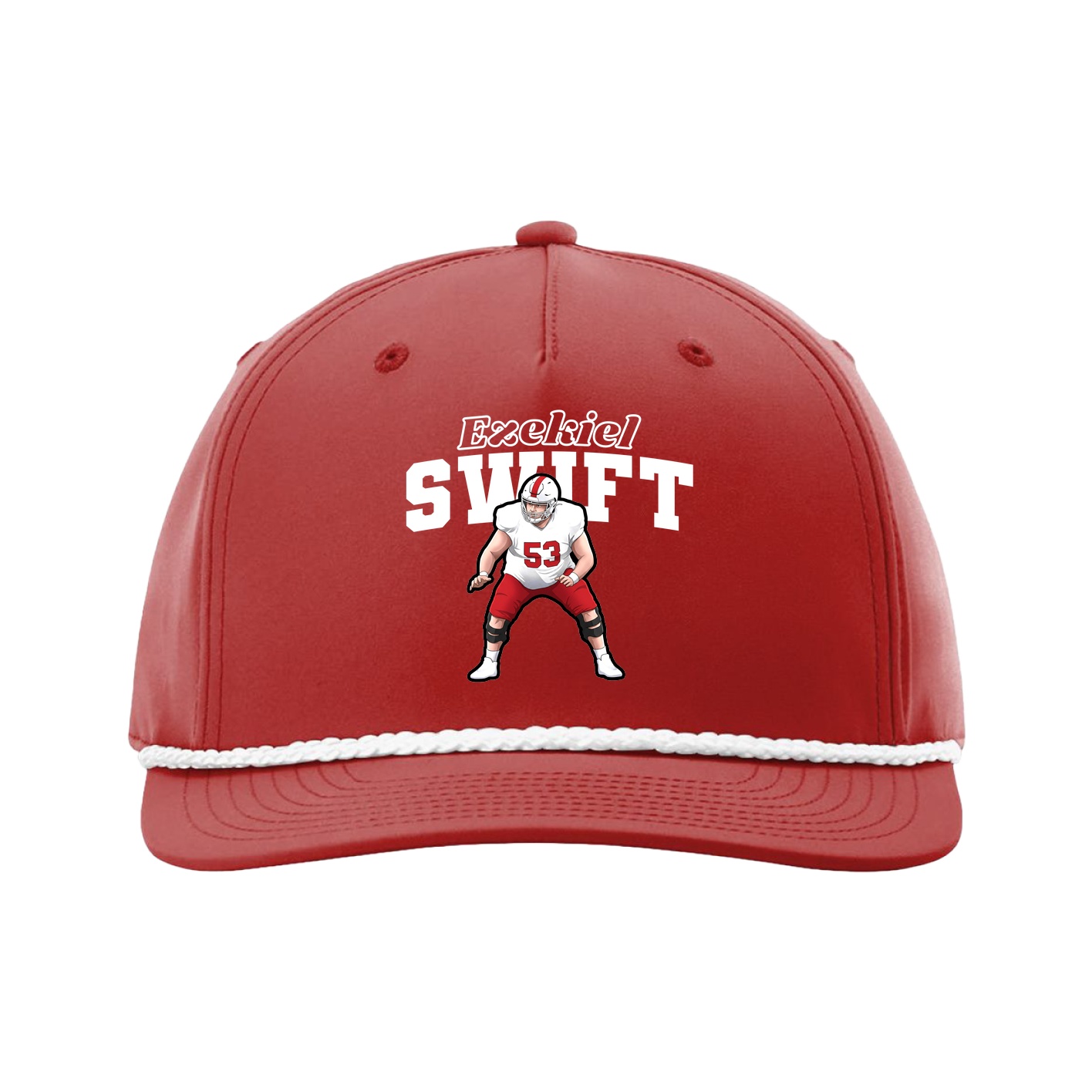 Five-Panel Classic Rope Cap — Name Arch in Red
