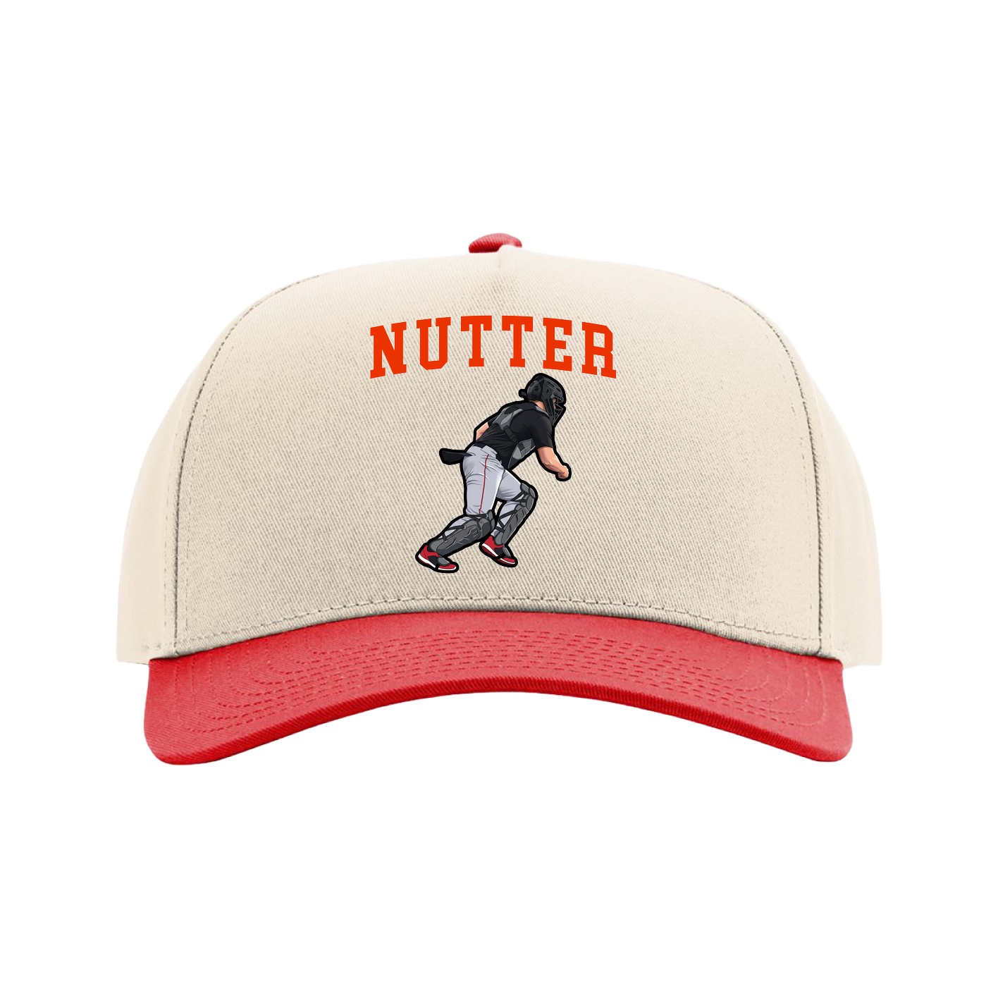 Full Fabric Five-Panel Champ Cap — Shirsey in Cream/Red