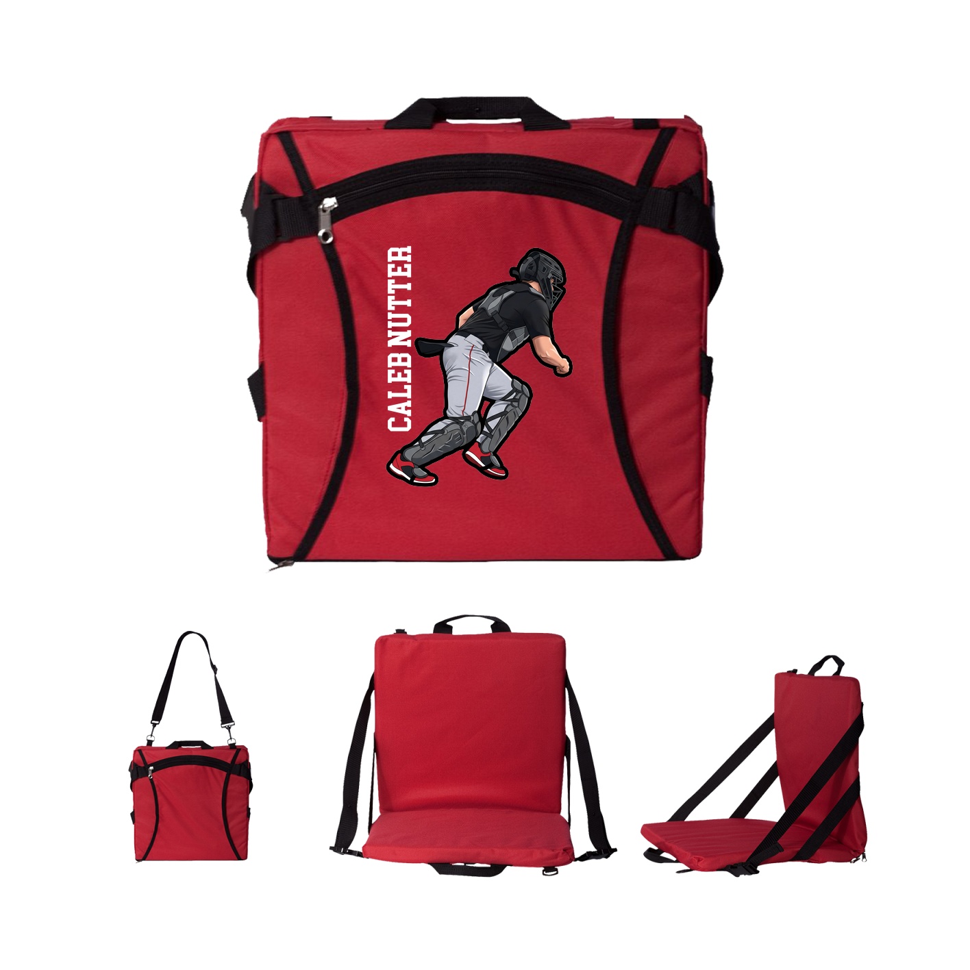 Folding Stadium Seat — Name Vertical in Red