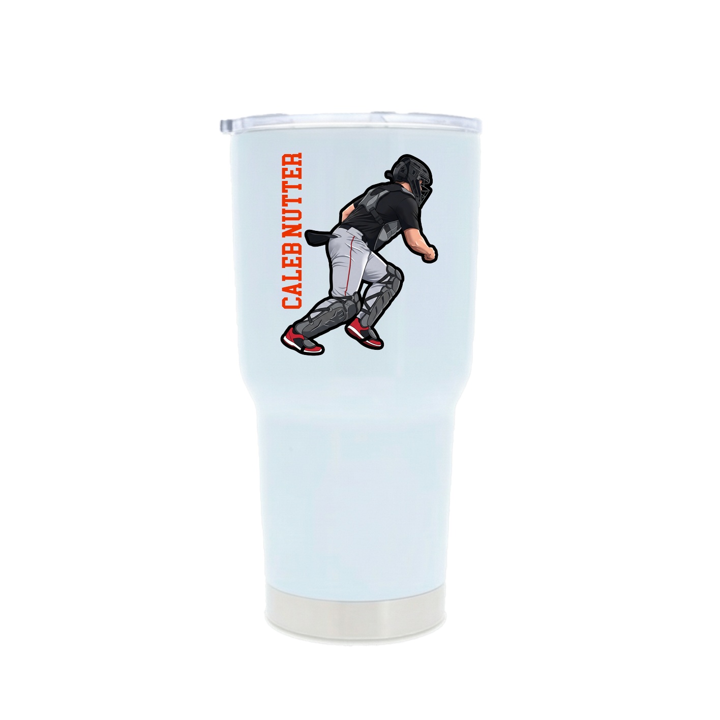 30oz Stainless Steel Tumbler — Name Vertical in White