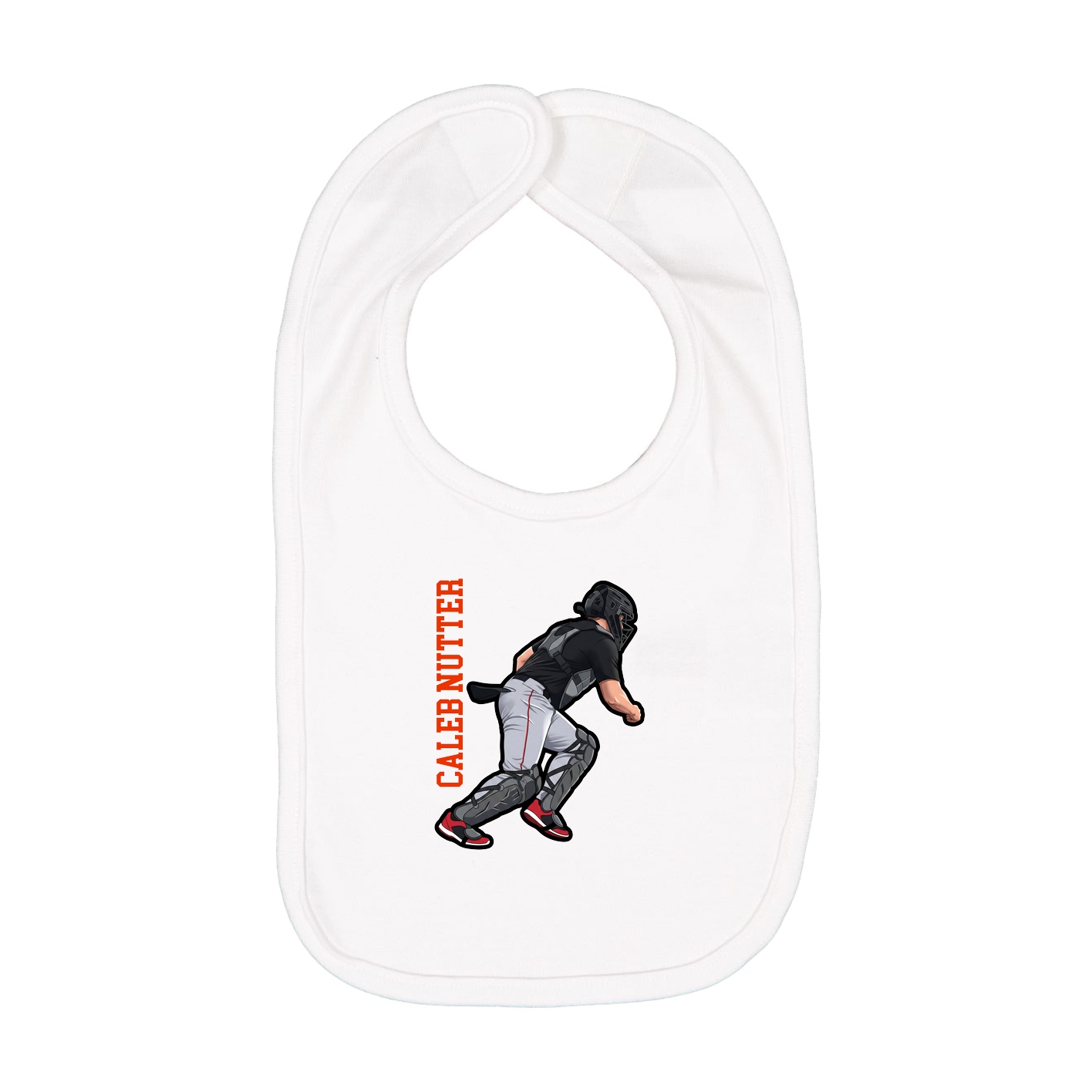 Infant Bib — Name Vertical in White