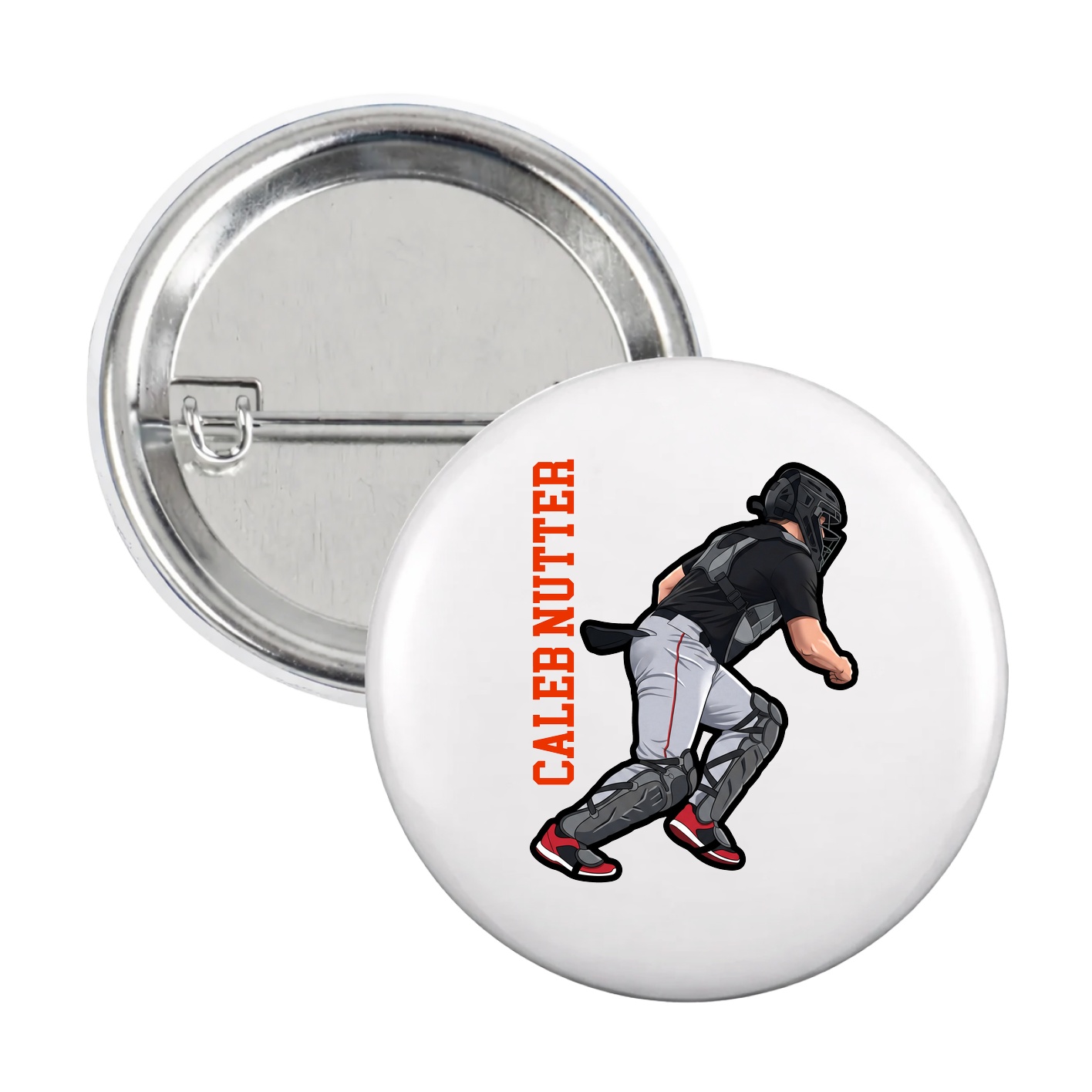 Game Day Button — Name Vertical in White