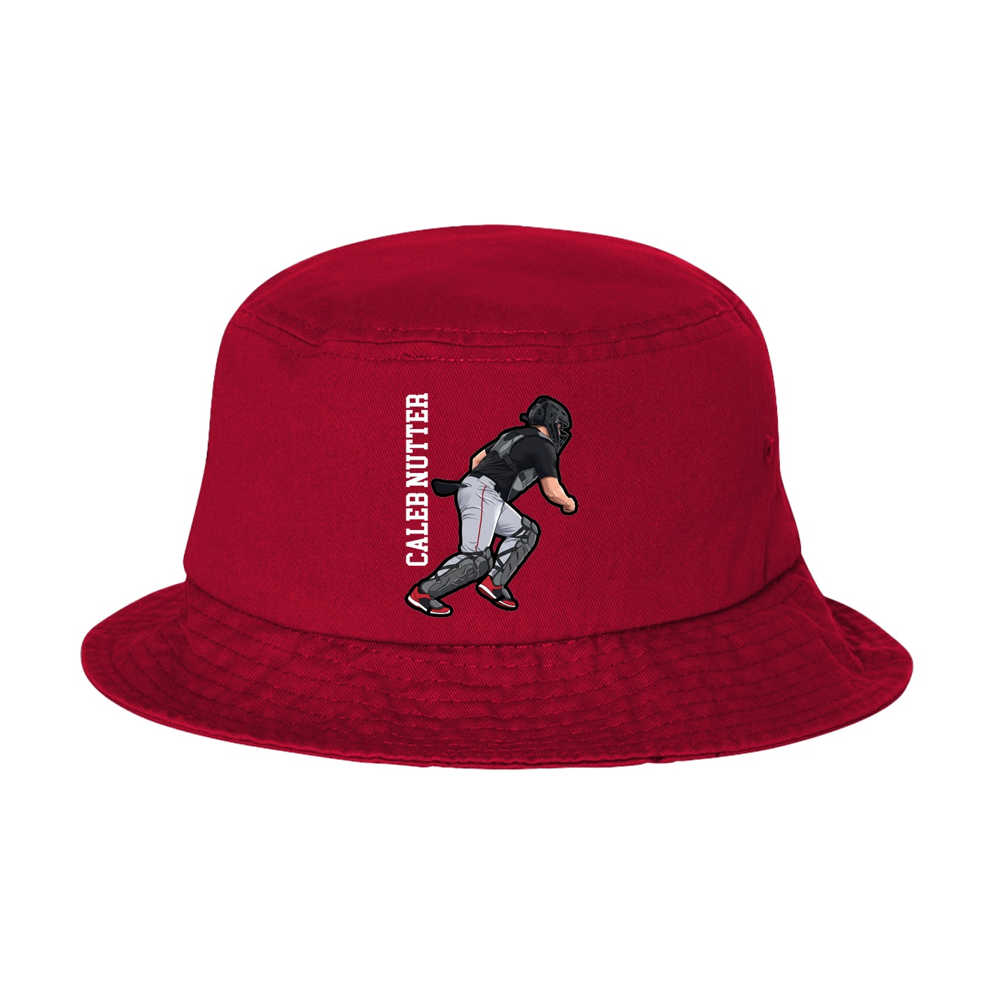 Bucket Cap — Name Vertical in Red