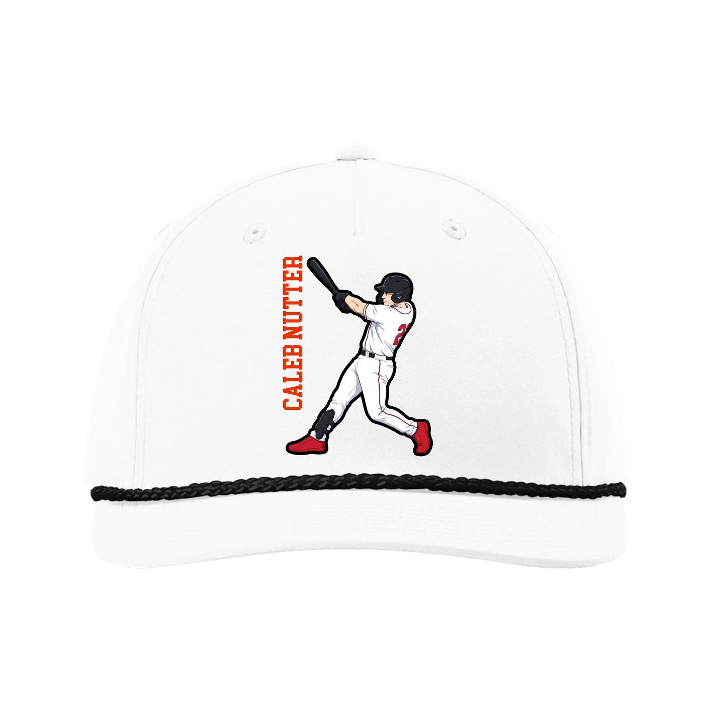 Five-Panel Classic Rope Cap — Name Vertical in White