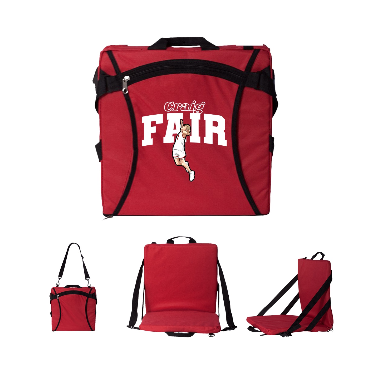 Folding Stadium Seat — Name Arch in Red