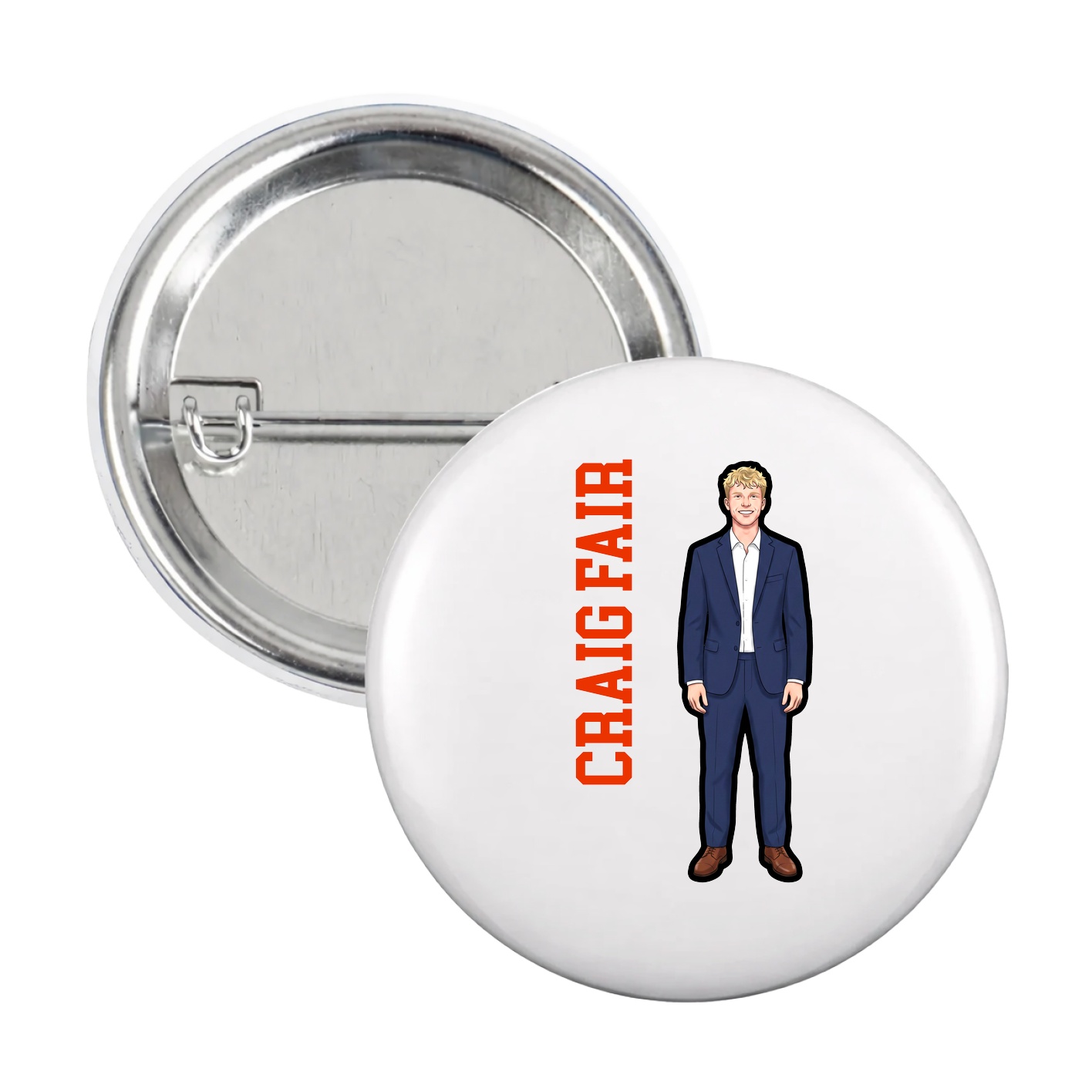 Game Day Button — Name Vertical in White