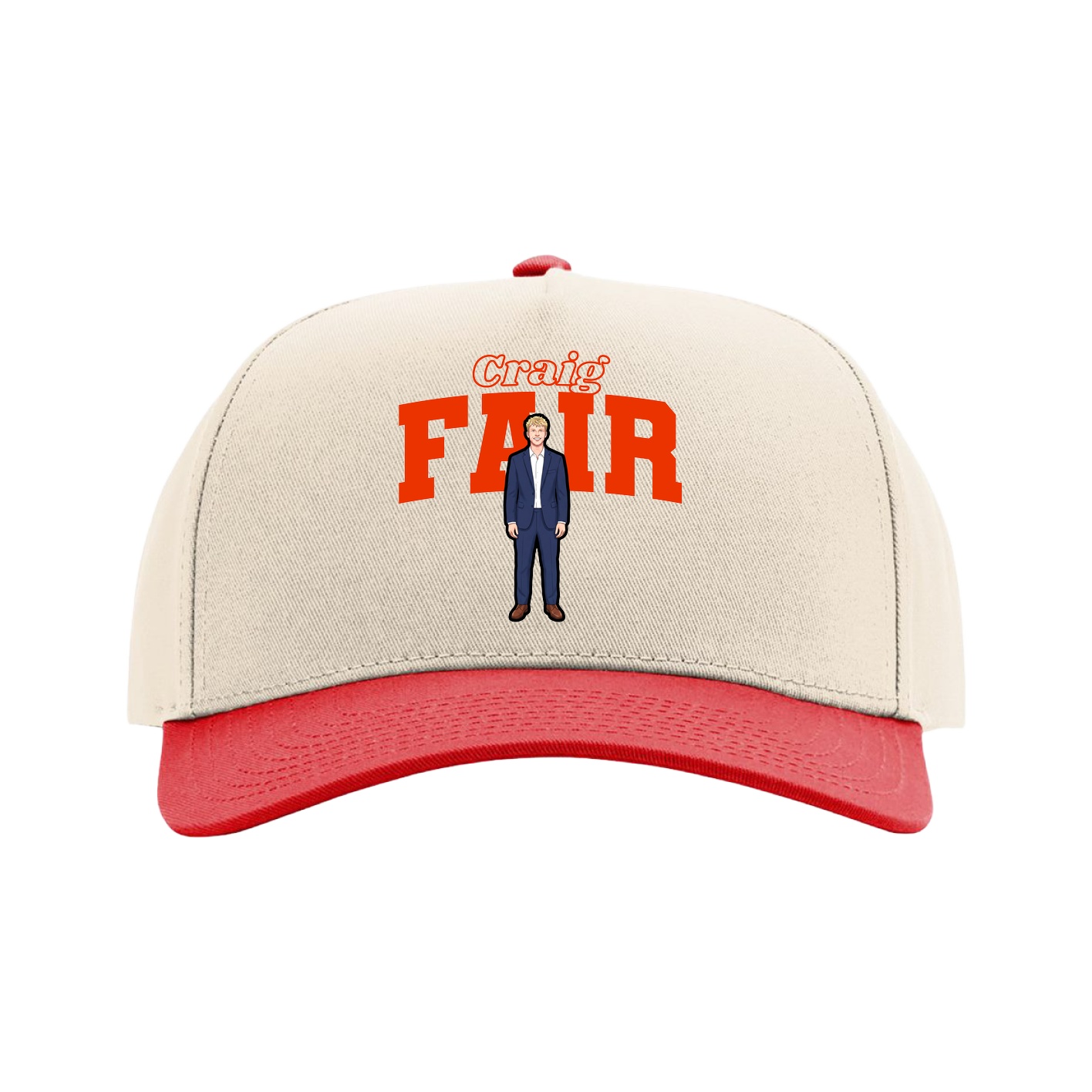 Full Fabric Five-Panel Champ Cap — Name Arch in Cream/Red