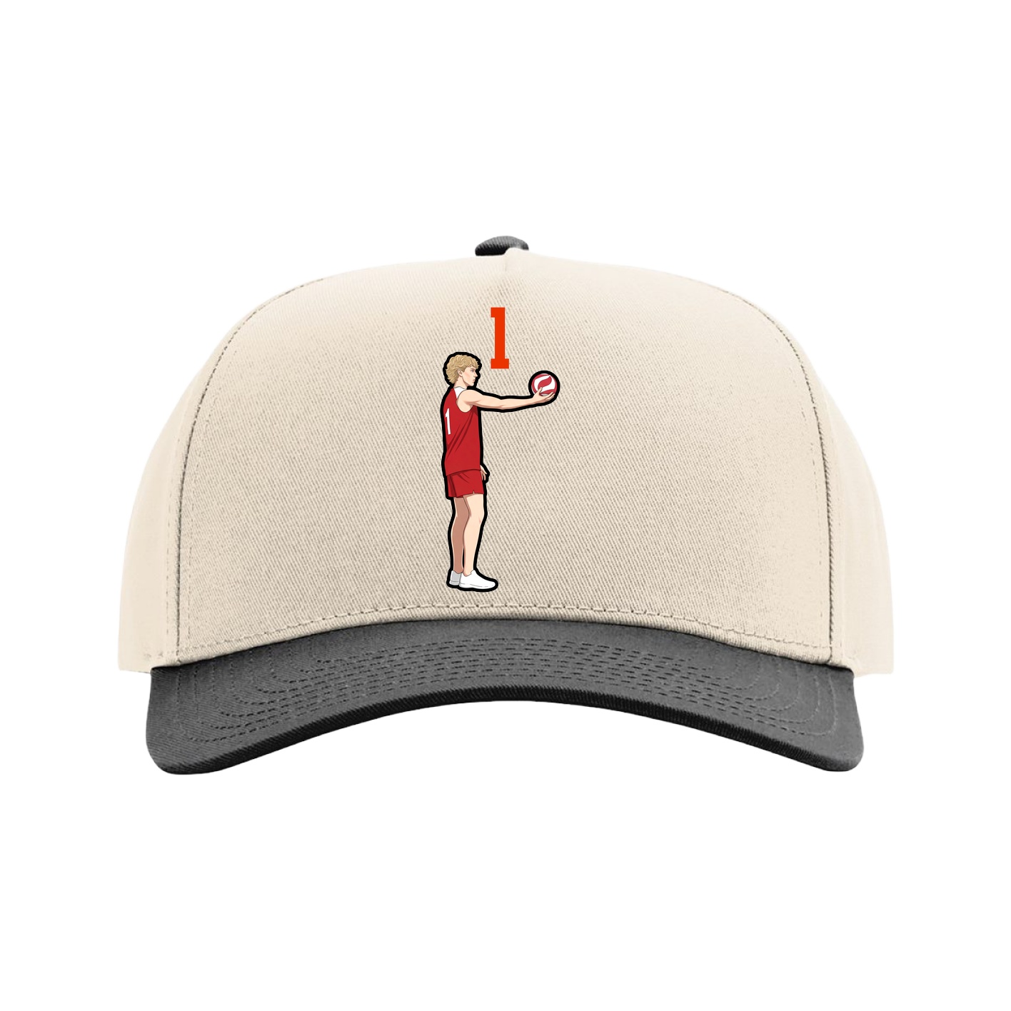 Full Fabric Five-Panel Champ Cap — Number Top in Cream/Black