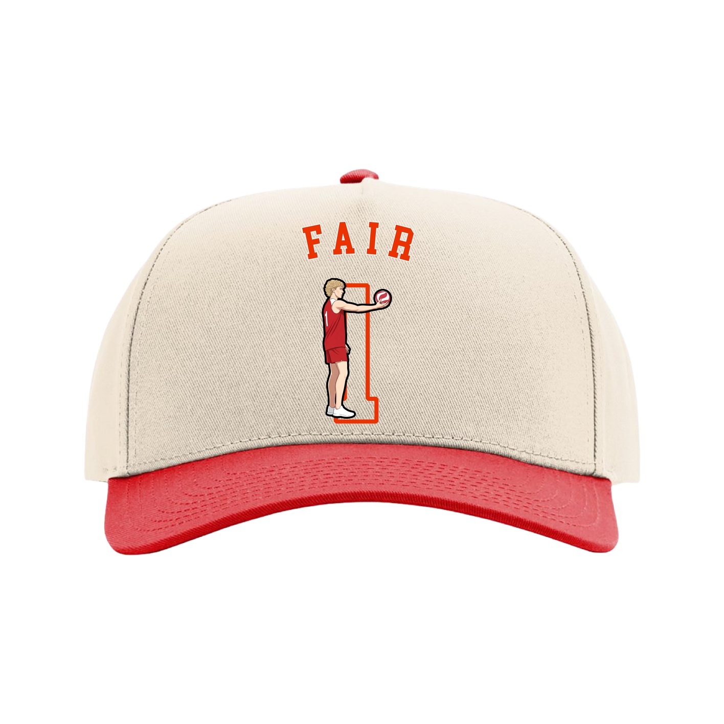 Full Fabric Five-Panel Champ Cap — Shirsey Arch in Cream/Red