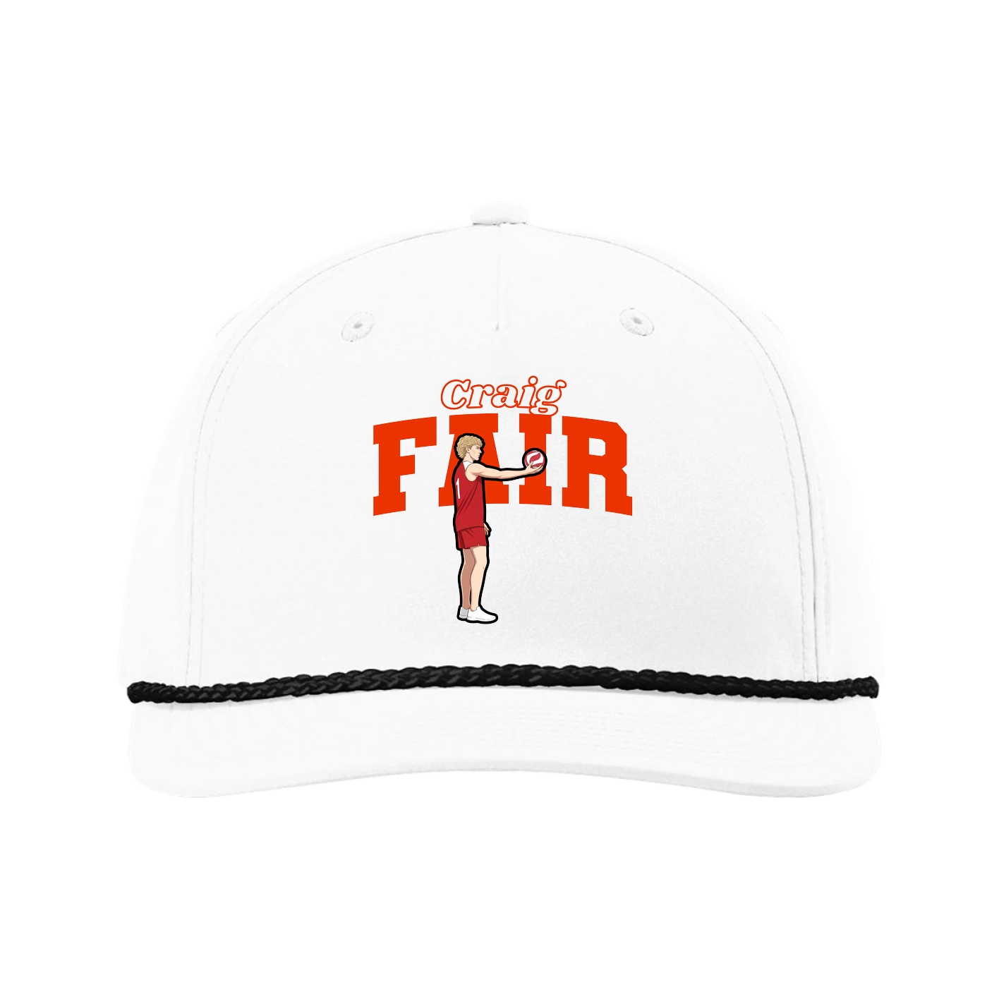 Five-Panel Classic Rope Cap — Name Arch in White