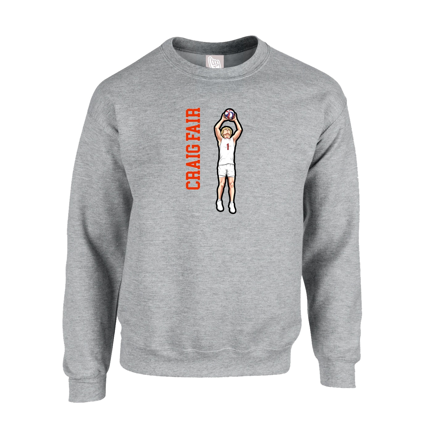 Fleece Crew — Name Vertical in Grey