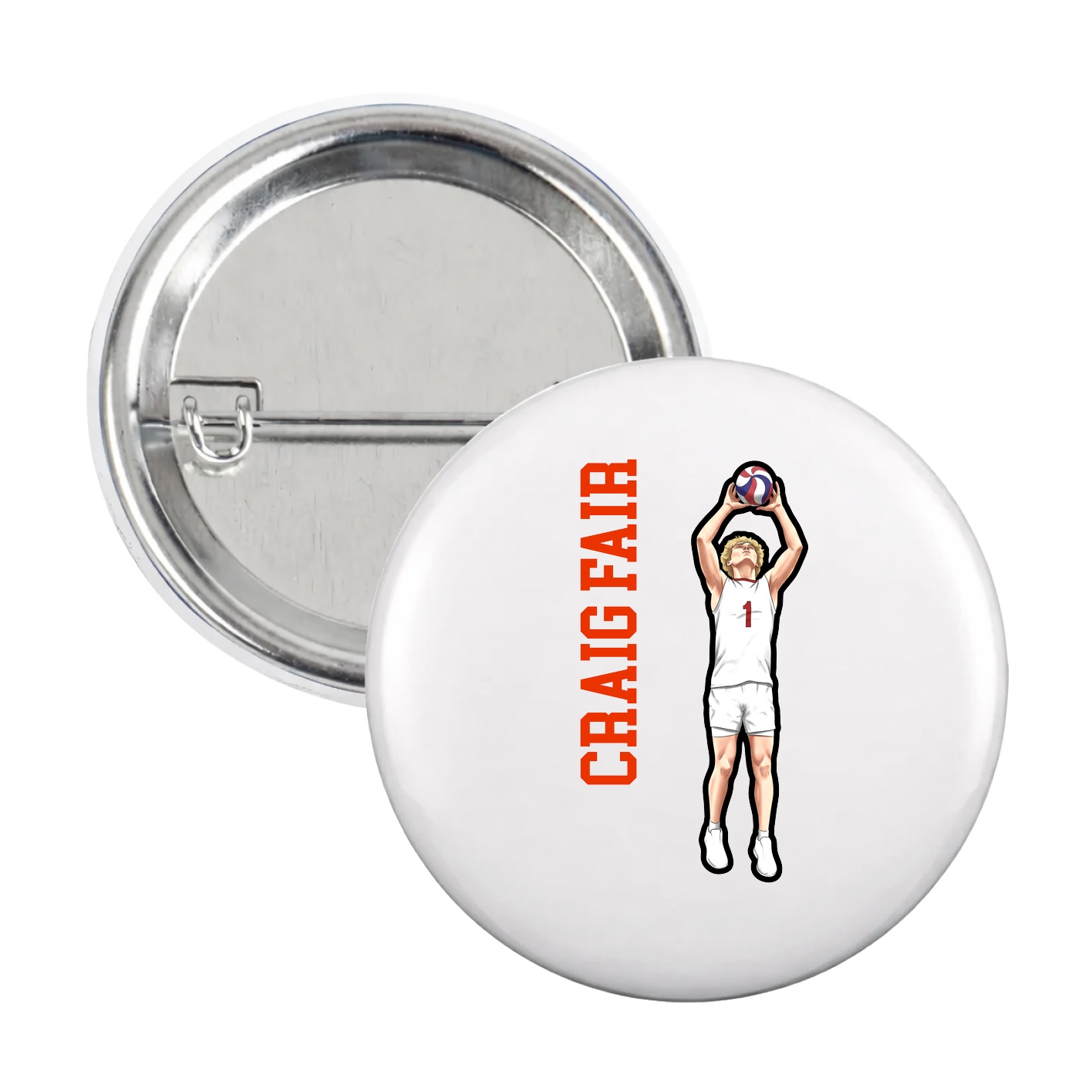 Game Day Button — Name Vertical in White