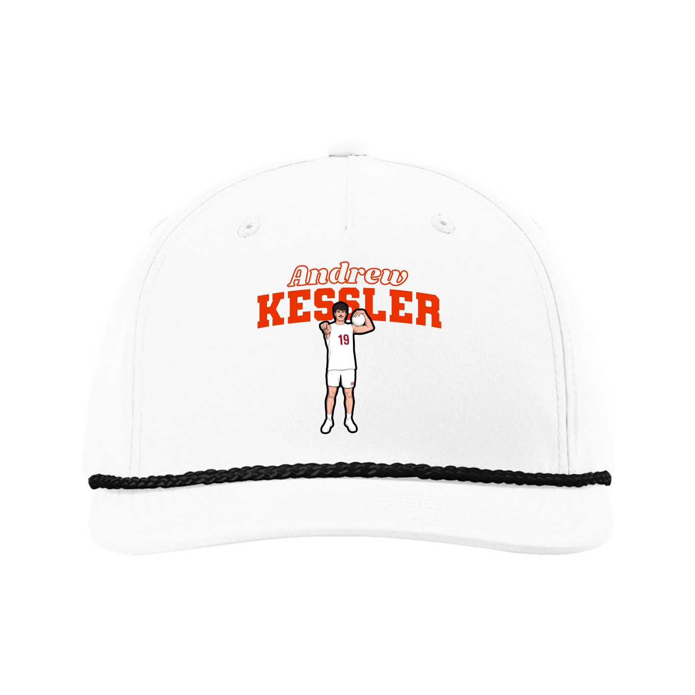 Five-Panel Classic Rope Cap — Name Arch in White