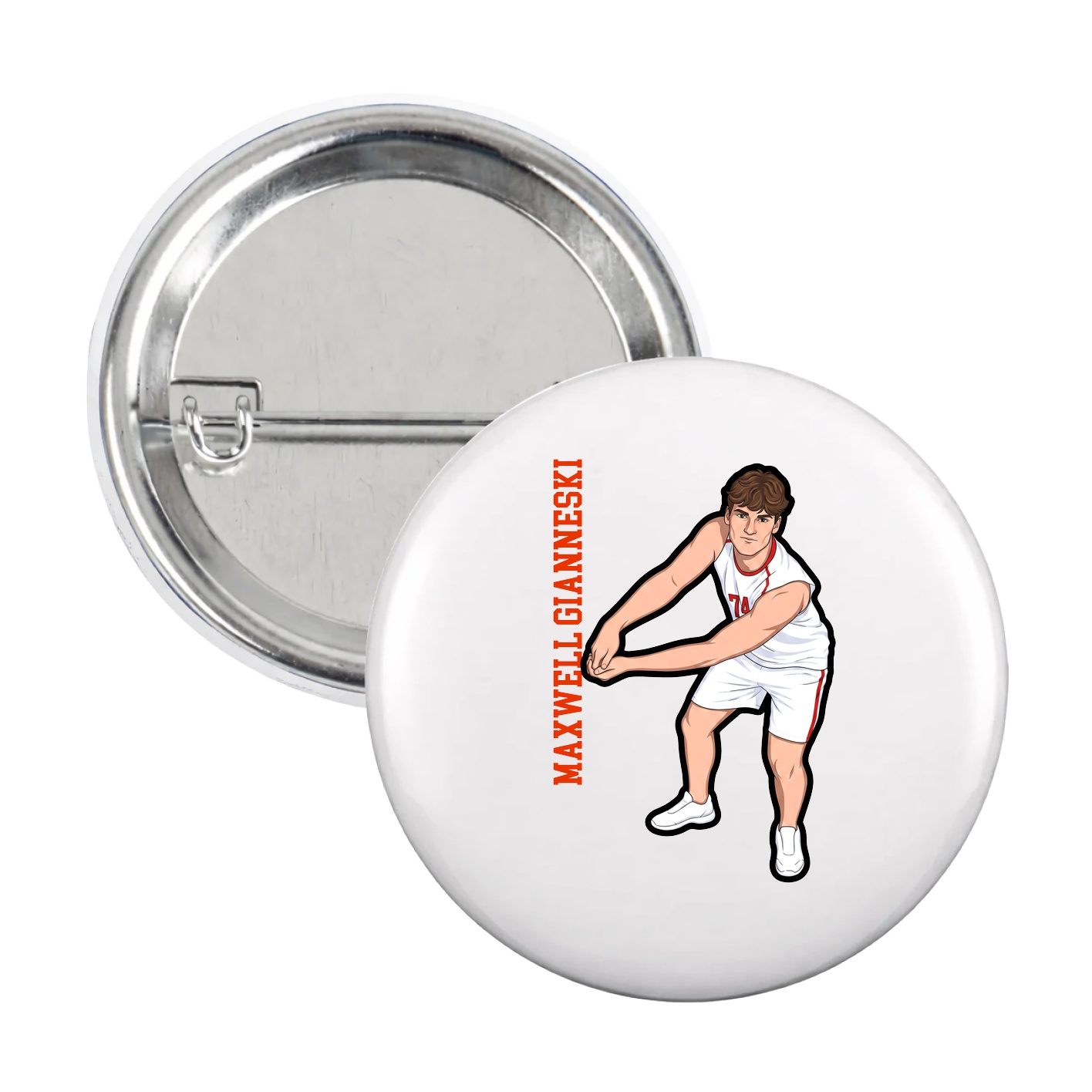 Game Day Button — Name Vertical in White