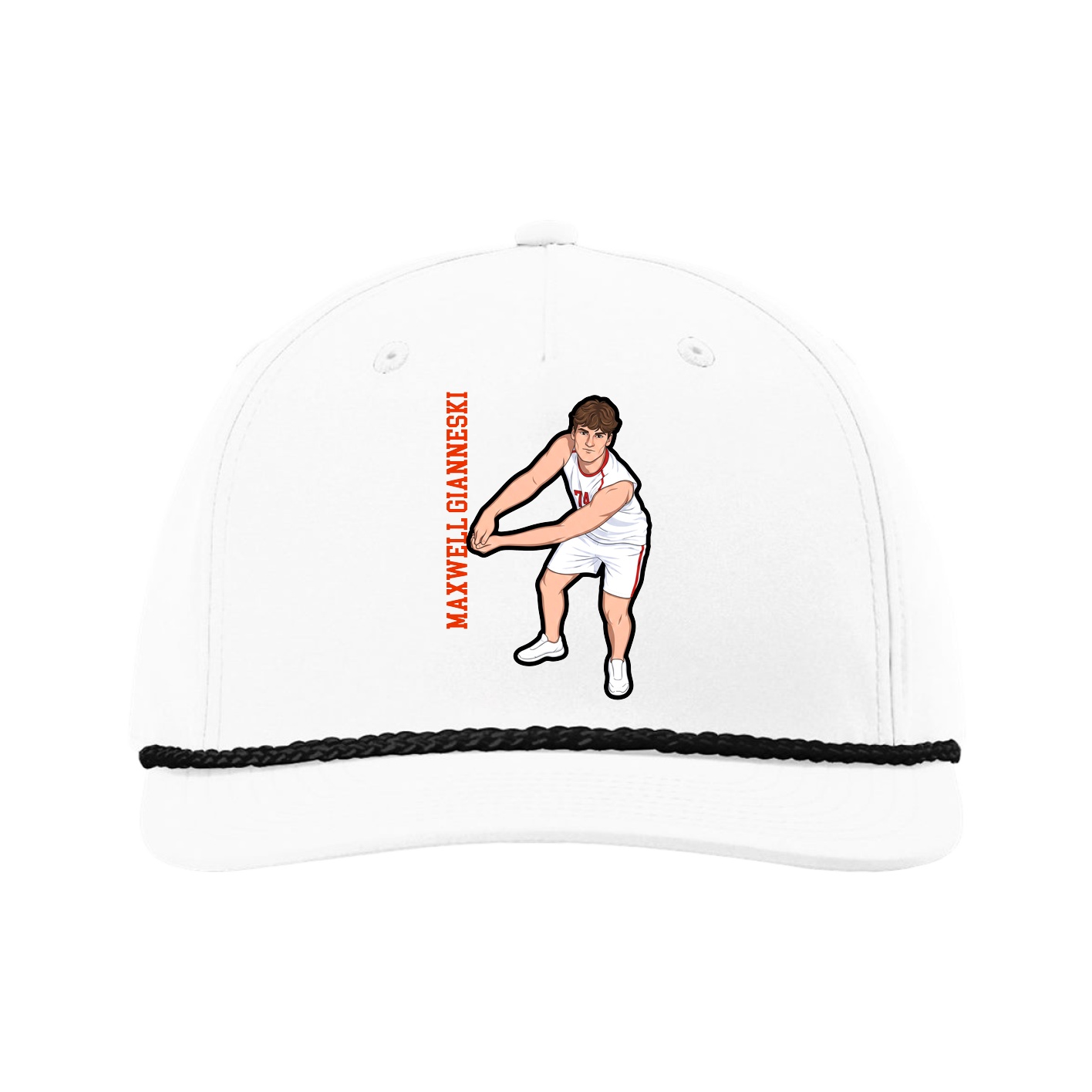 Five-Panel Classic Rope Cap — Name Vertical in White
