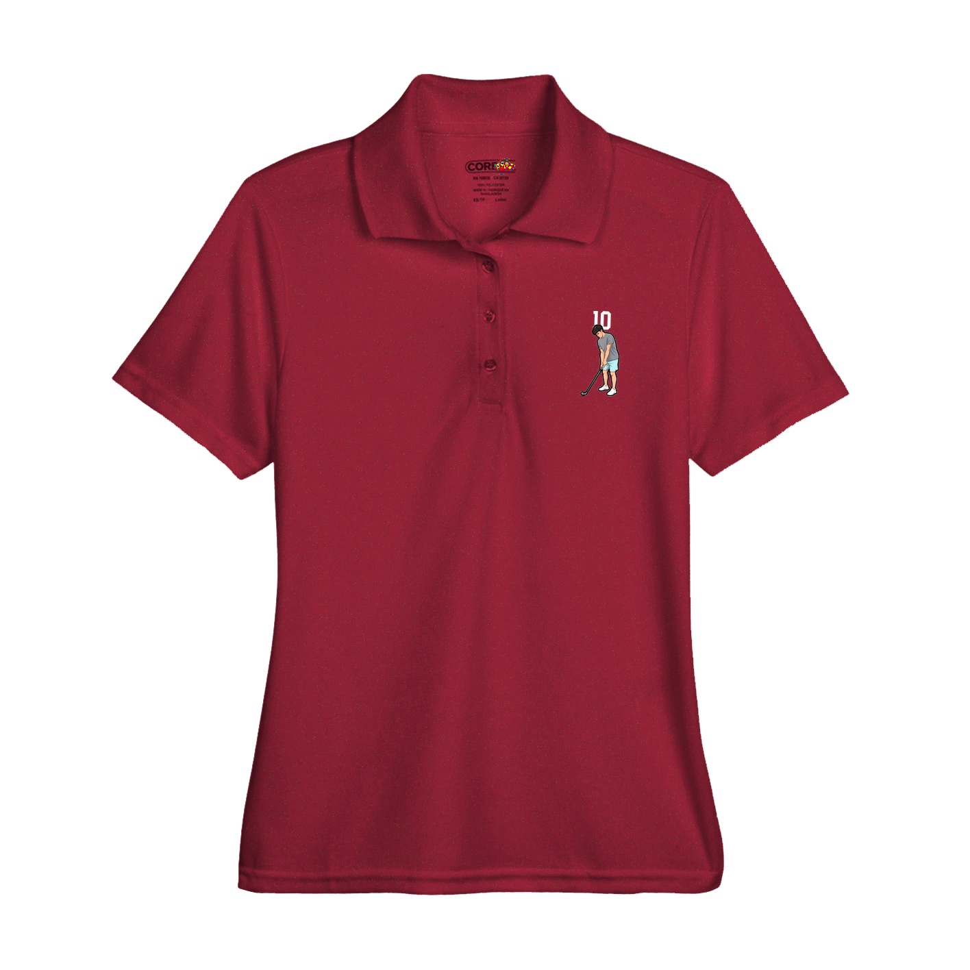Womens Performance Polo — Number Top in Red