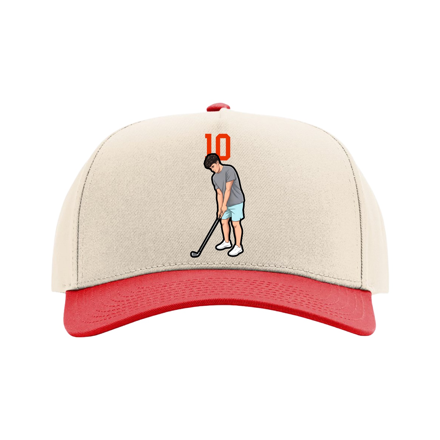 Full Fabric Five-Panel Champ Cap — Number Top in Cream/Red