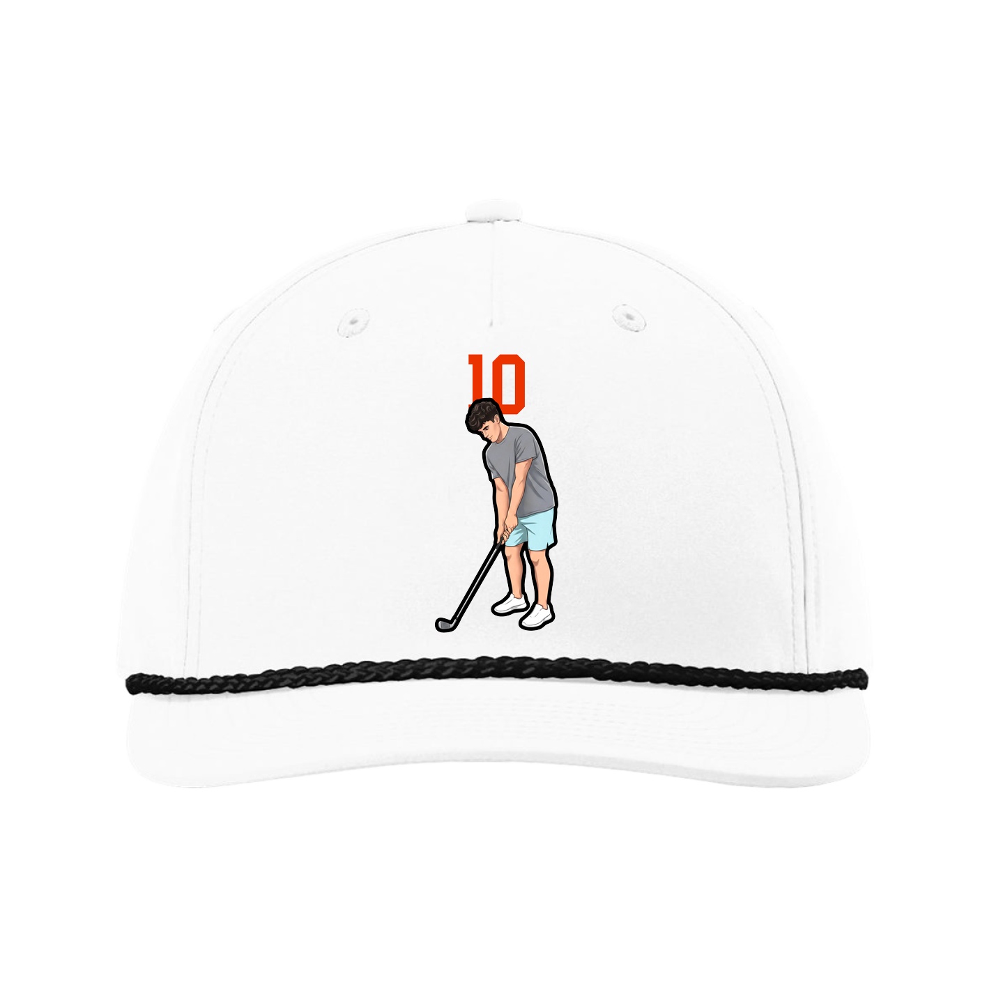Five-Panel Classic Rope Cap — Number Top in White