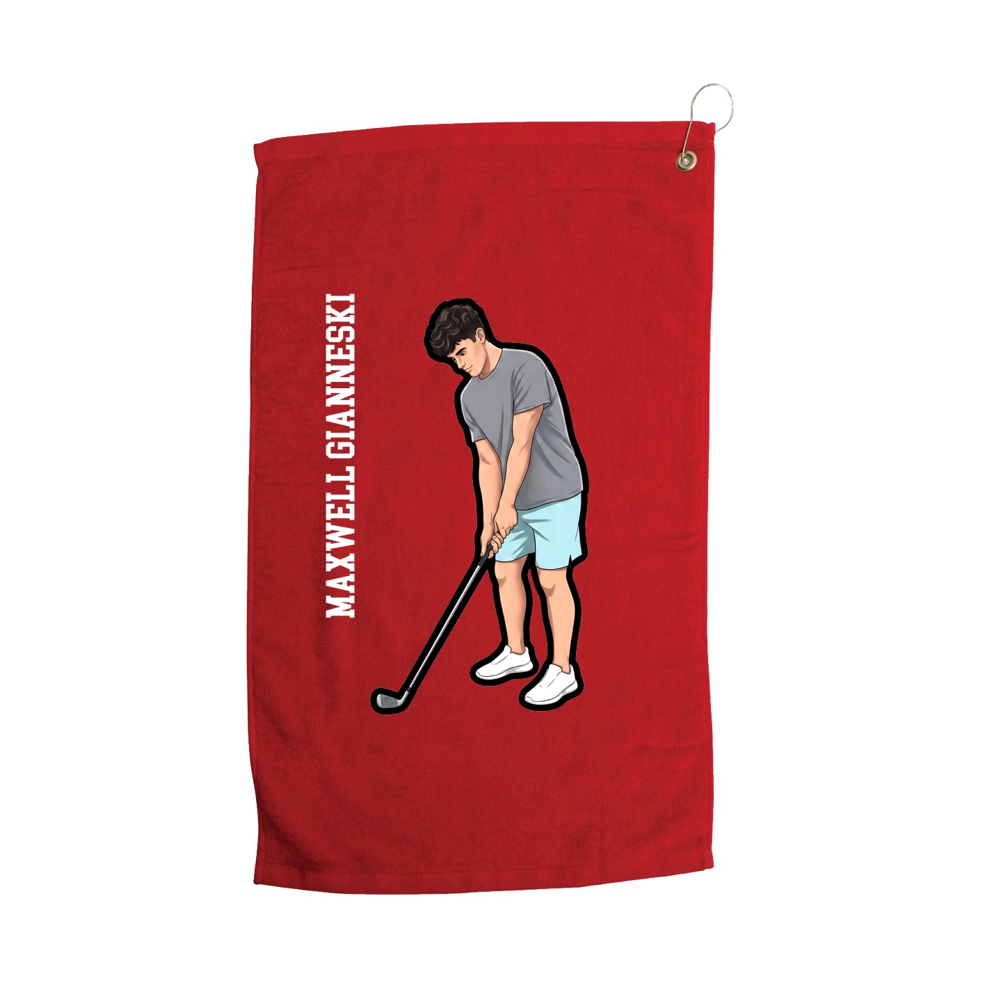 Golf Towel — Name Vertical in Red