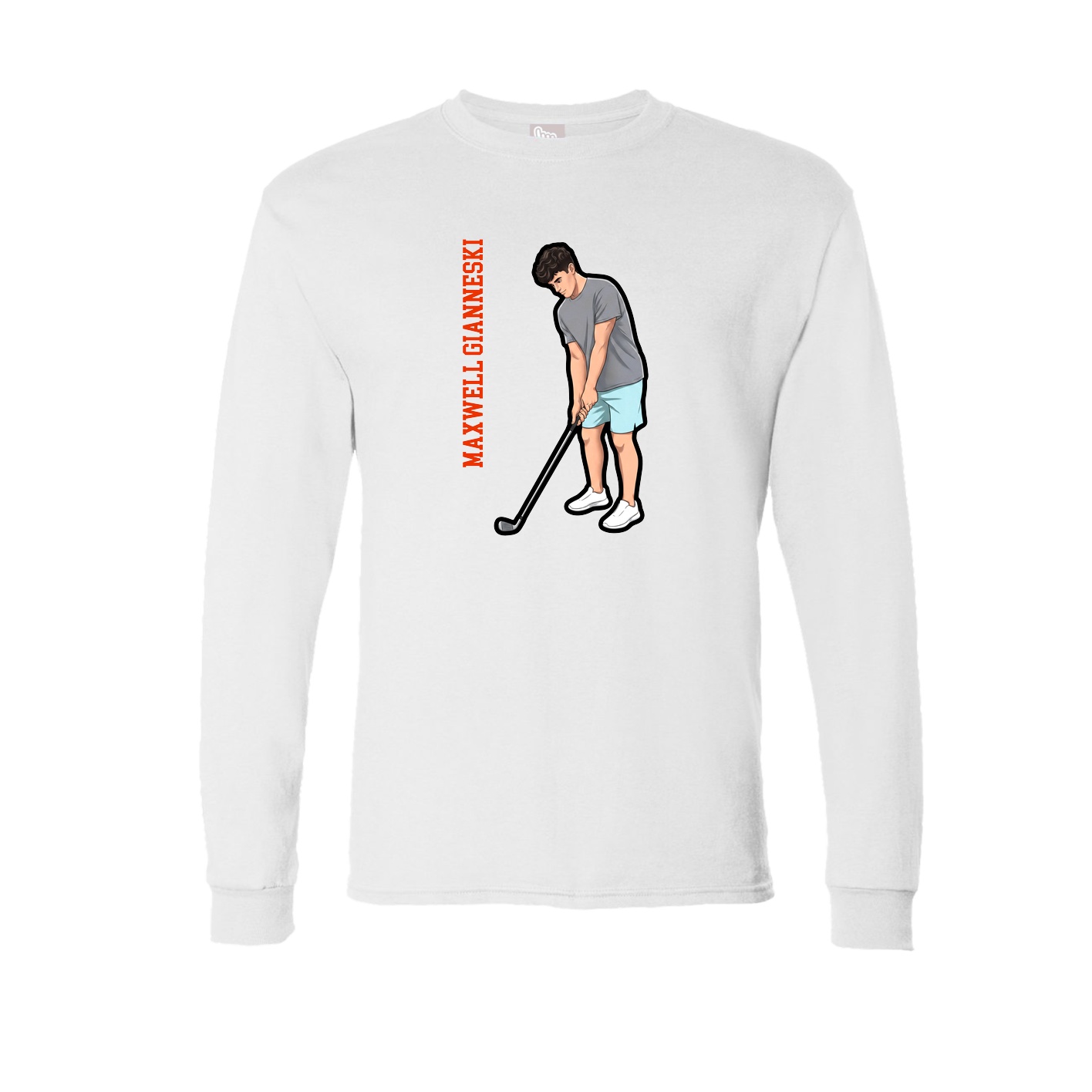 Long Sleeve Tee — Name Vertical in White