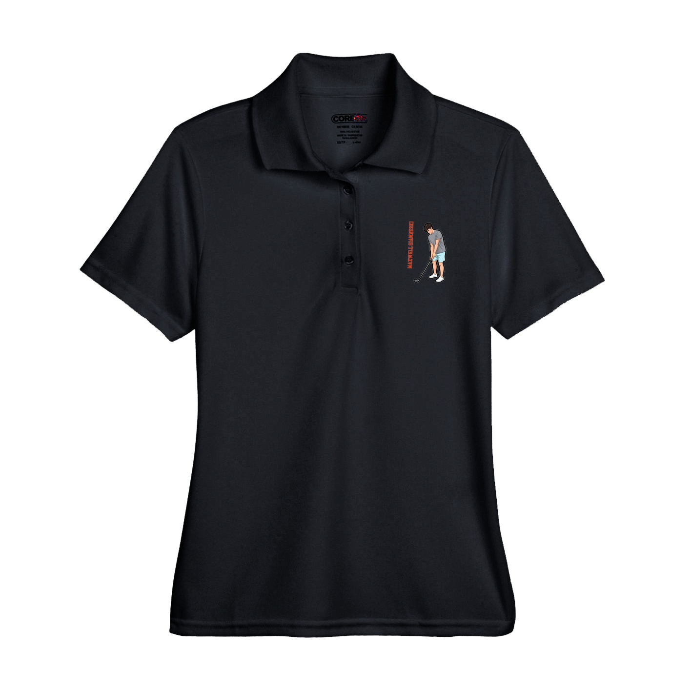 Womens Performance Polo — Name Vertical in Black