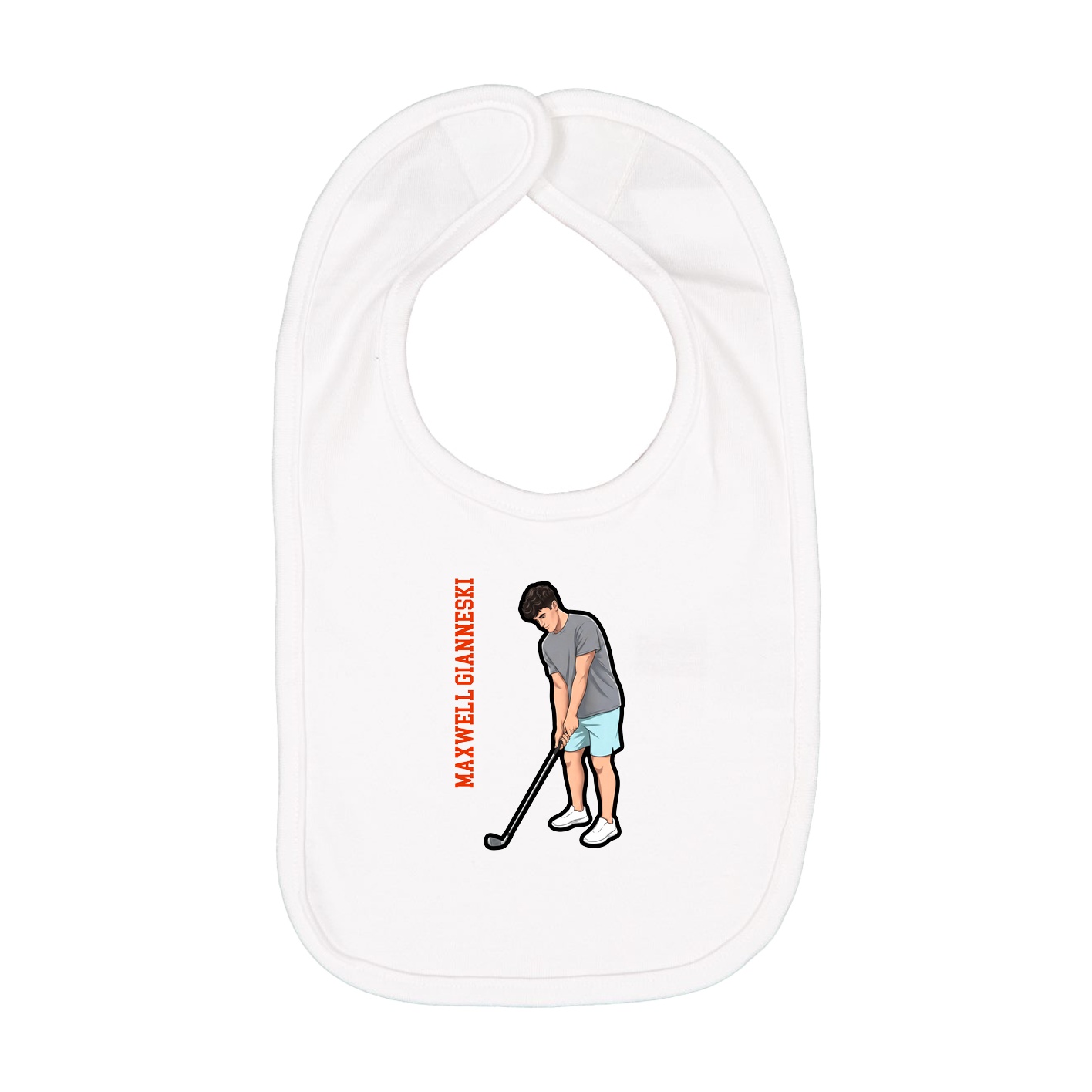 Infant Bib — Name Vertical in White