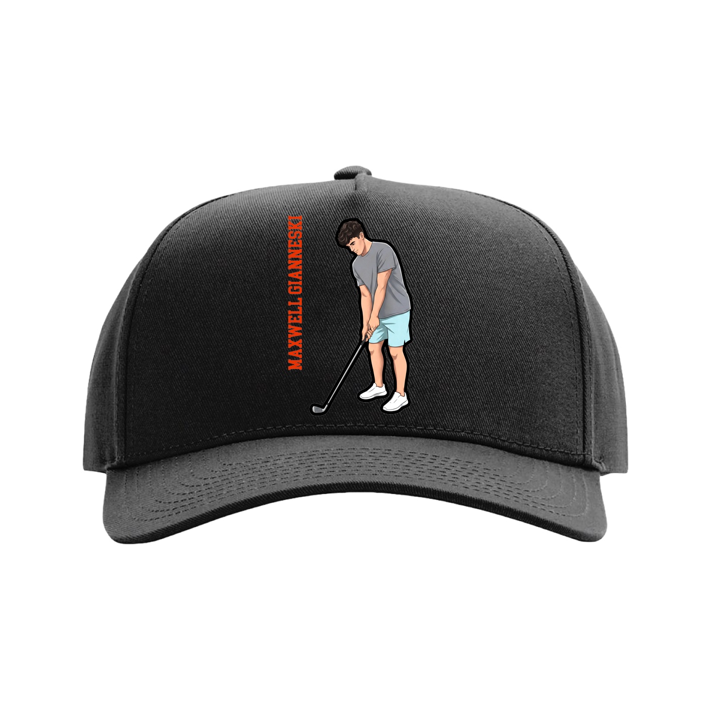 Full Fabric Five-Panel Champ Cap — Name Vertical in Black
