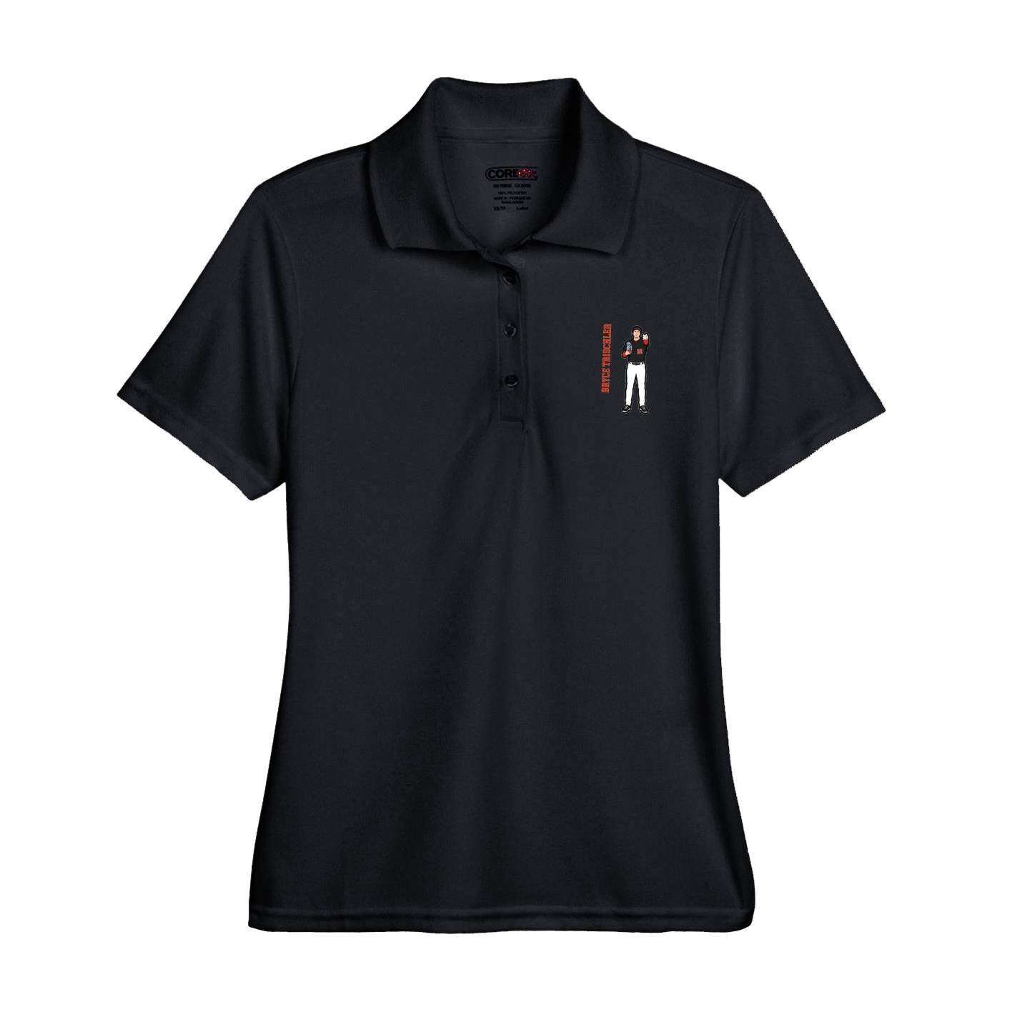 Womens Performance Polo — Name Vertical in Black