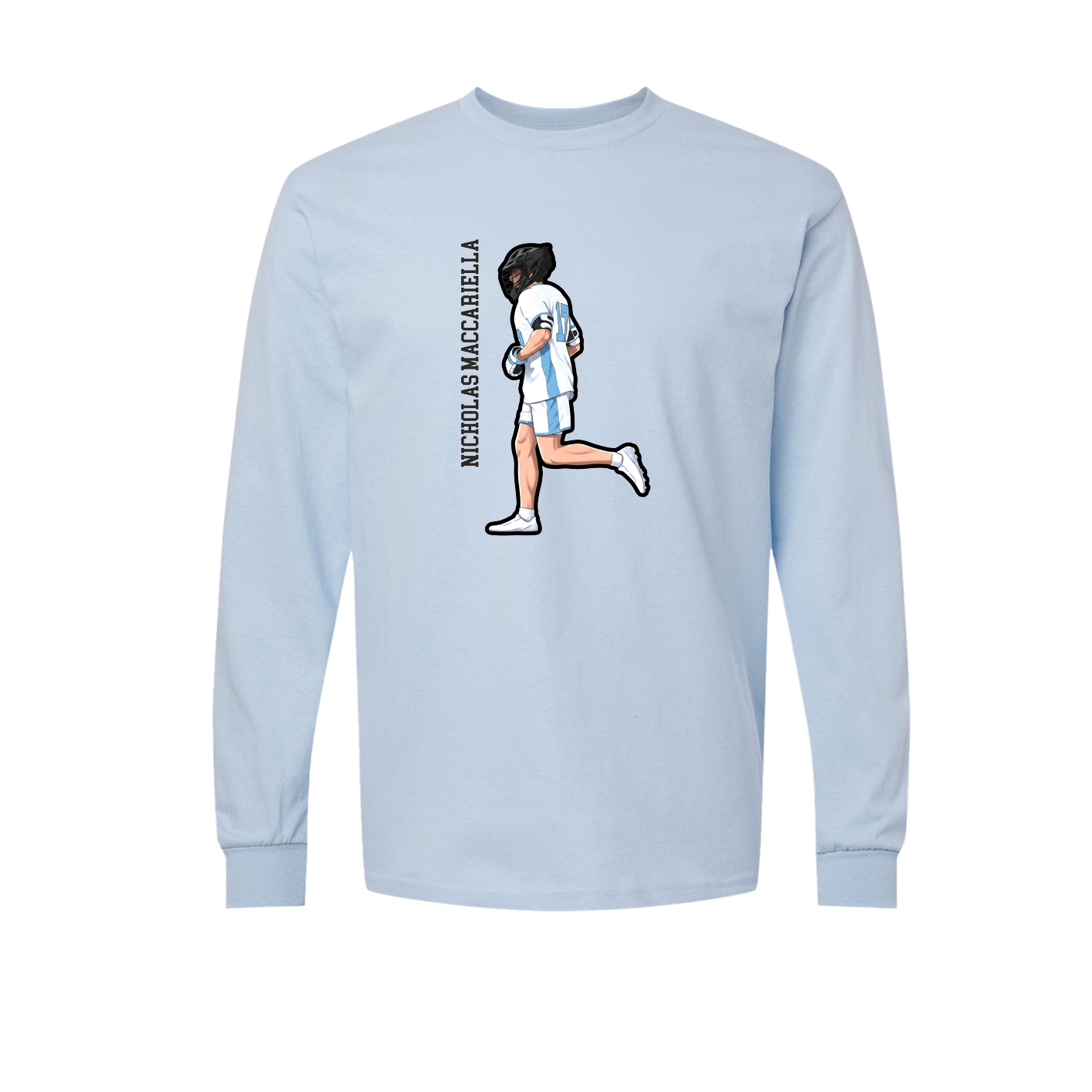 Long Sleeve Tee — Name Vertical in Light Blue