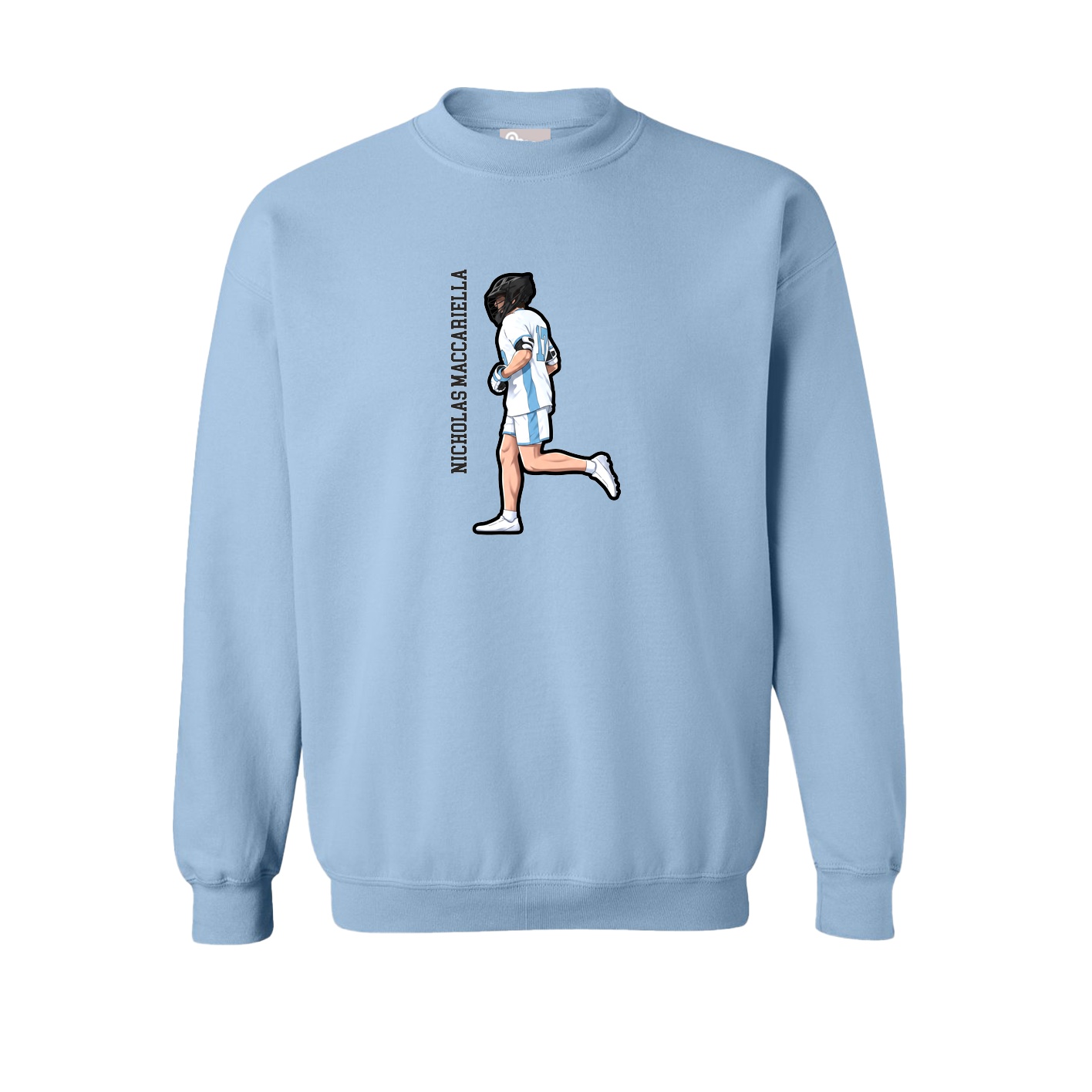 Fleece Crew — Name Vertical in Light Blue