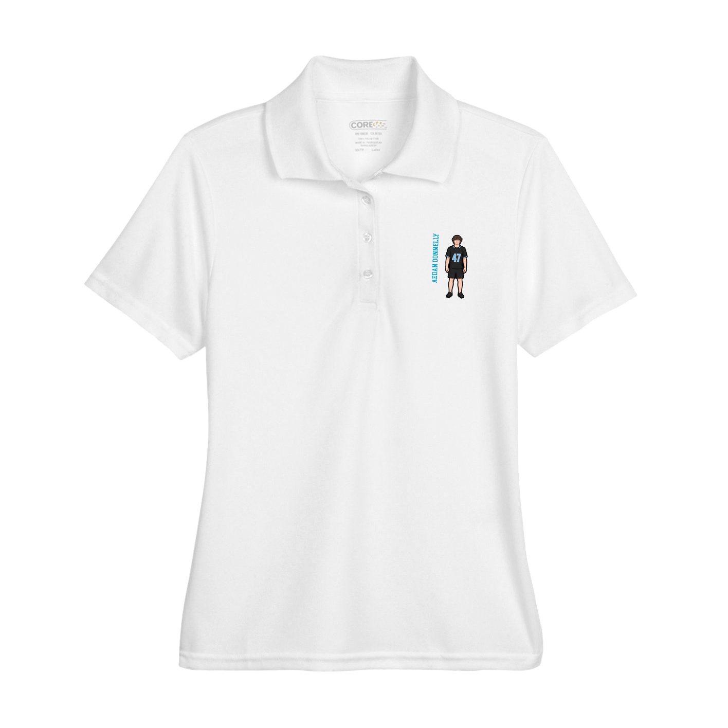 Womens Performance Polo — Name Vertical in White