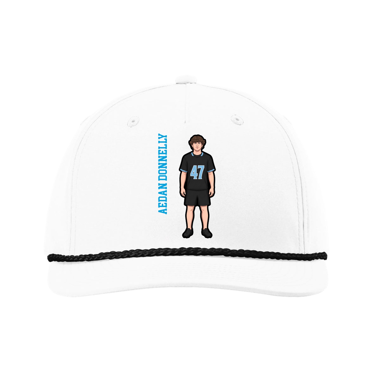 Five-Panel Classic Rope Cap — Name Vertical in White