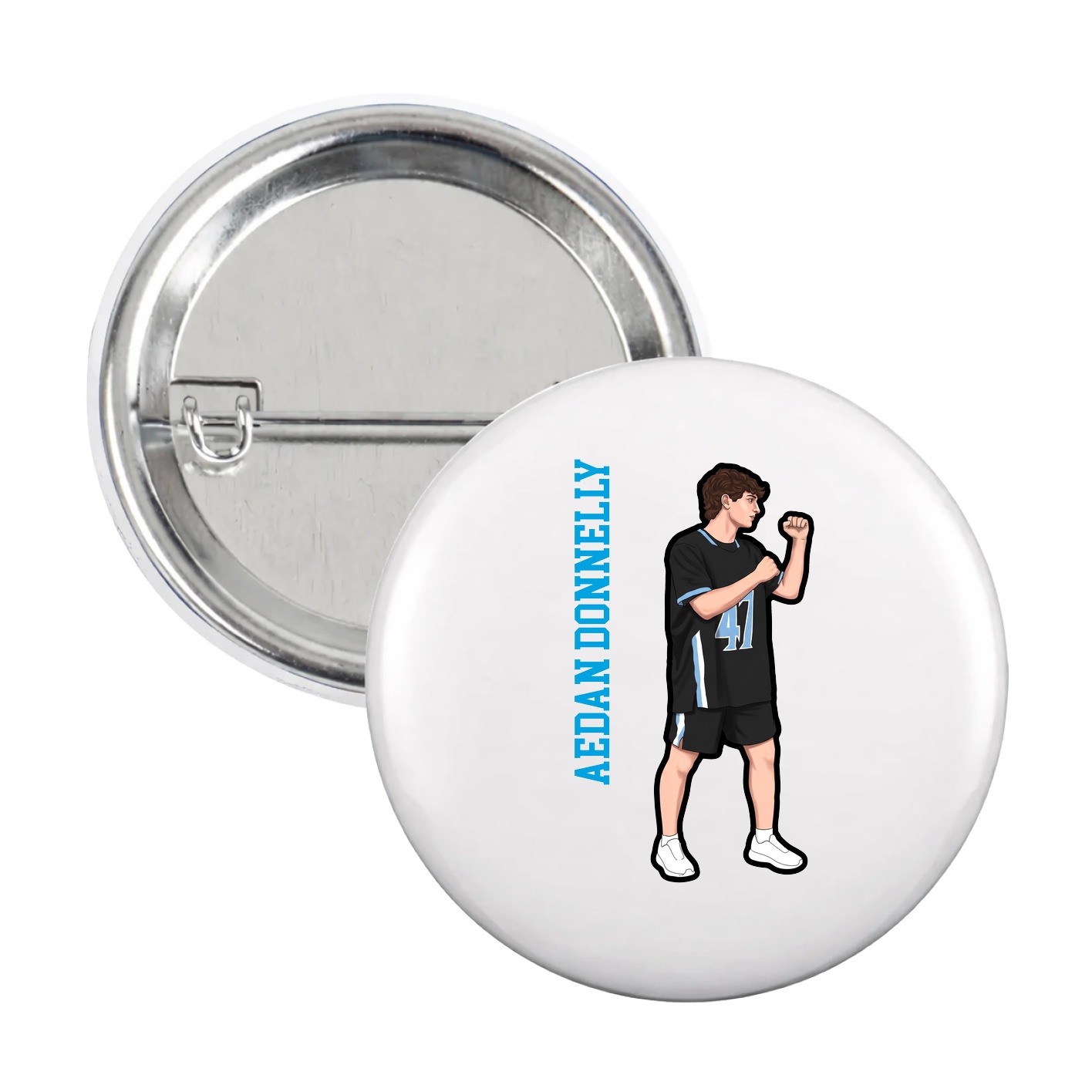 Game Day Button — Name Vertical in White