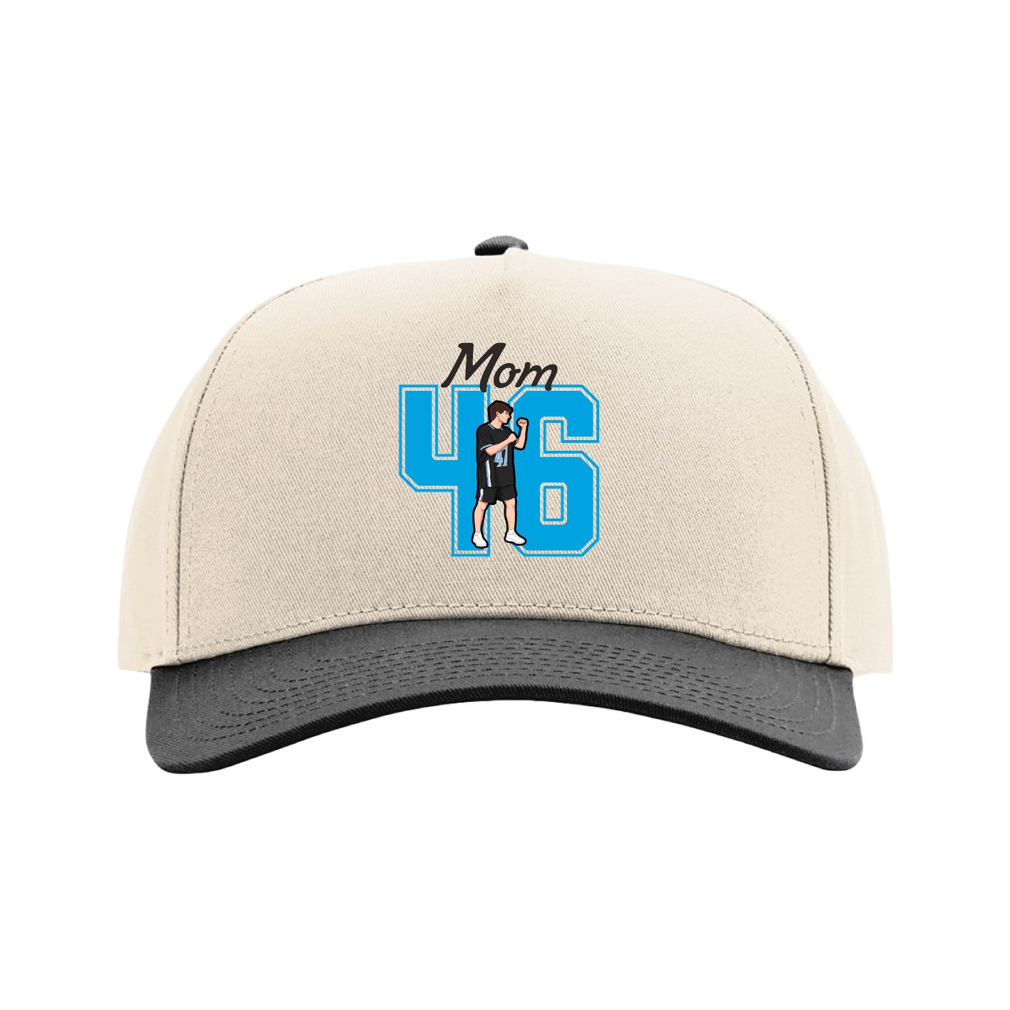 Full Fabric Five-Panel Champ Cap — Mothers Day Shirsey in Cream/Black