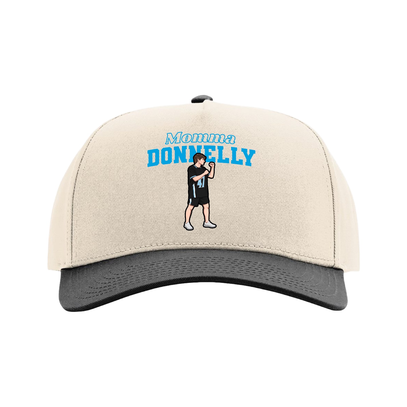 Full Fabric Five-Panel Champ Cap — Mothers Day Block in Cream/Black