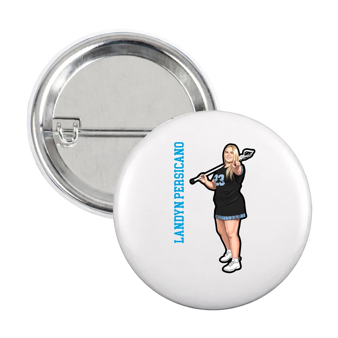 Game Day Button — Name Vertical in White