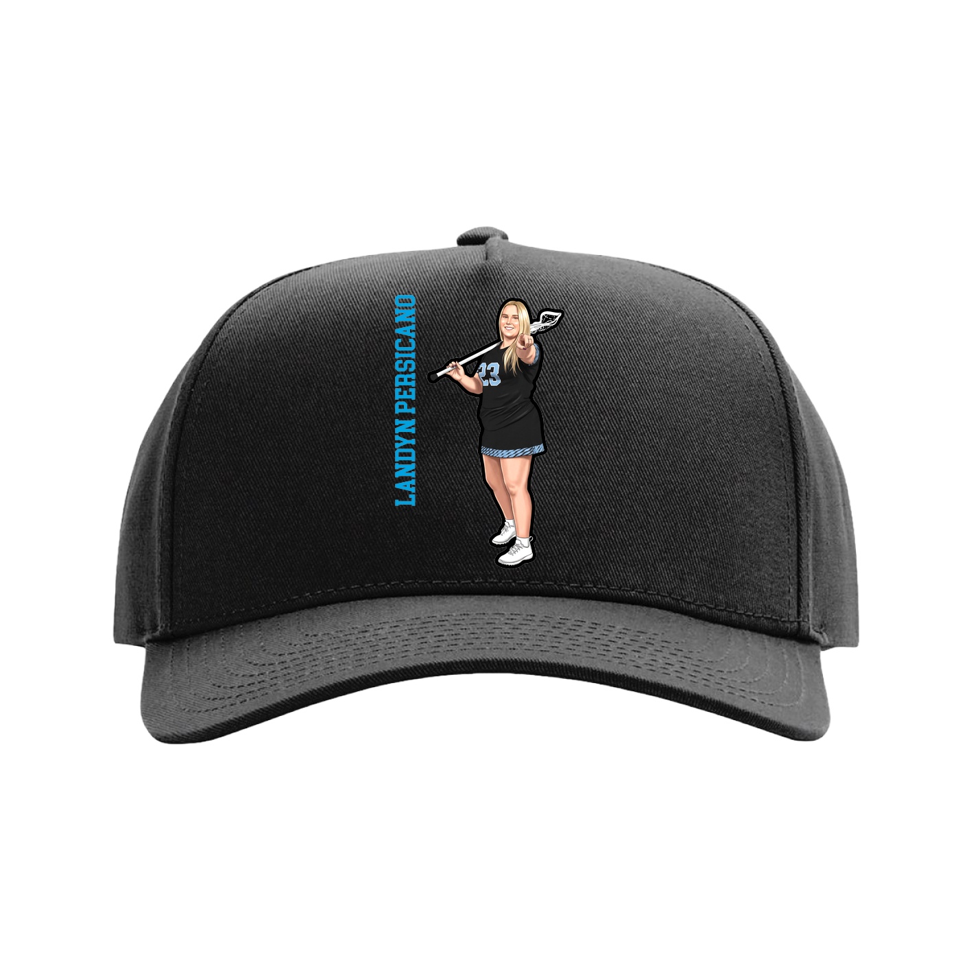 Full Fabric Five-Panel Champ Cap — Name Vertical in Black